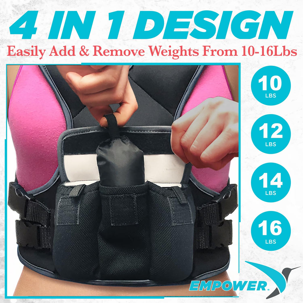 Empower Weighted Vest For Women - Workout Vest - Fixed 8Lbs Or Adjustable 10-12-14-16Lbs - Adds Resistance To Strength Training,