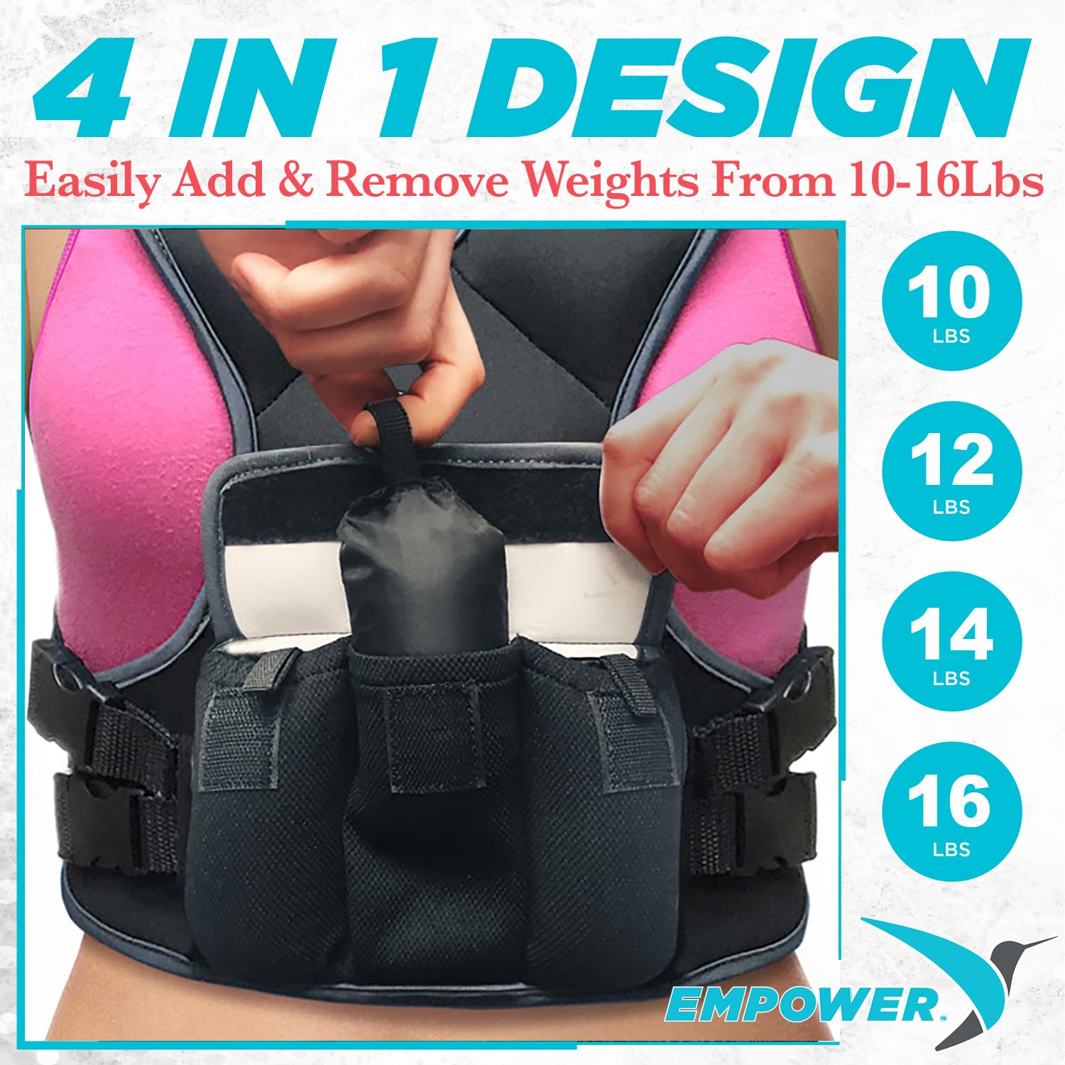 Empower Weighted Vest For Women - Workout Vest - Fixed 8Lbs Or Adjustable 10-12-14-16Lbs - Adds Resistance To Strength Training,