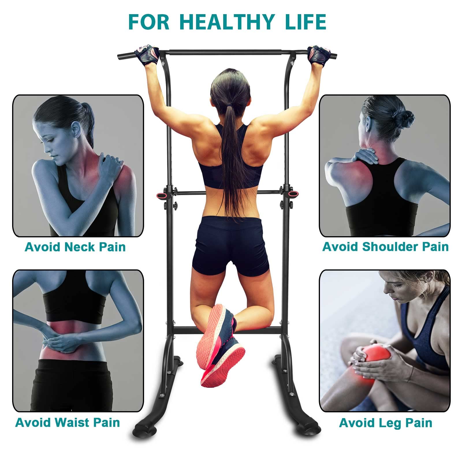 Kl Klb Sport Power Tower Workout Dip Station Pull Up Bar Height Adjustable Multi-Function Dip Stand For Home Gym Strength Traini
