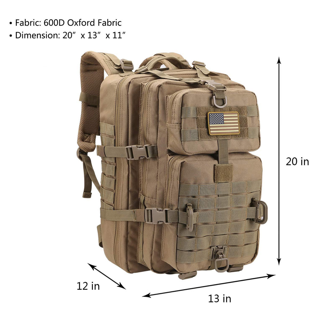 Hannibal Tactical Molle Assault Pack, Tactical Backpack Military Army Camping Rucksack, 3-Day Pack Trip W/Usa Flag Patch, D-Ring