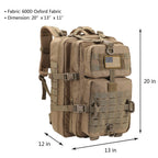 Hannibal Tactical Molle Assault Pack, Tactical Backpack Military Army Camping Rucksack, 3-Day Pack Trip W/Usa Flag Patch, D-Ring