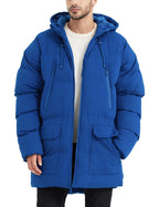 Rejork Men s Long Winter Coat Hooded Warm Quilted Jacket Water-resistant Cold Weather Parka Royal Blue L