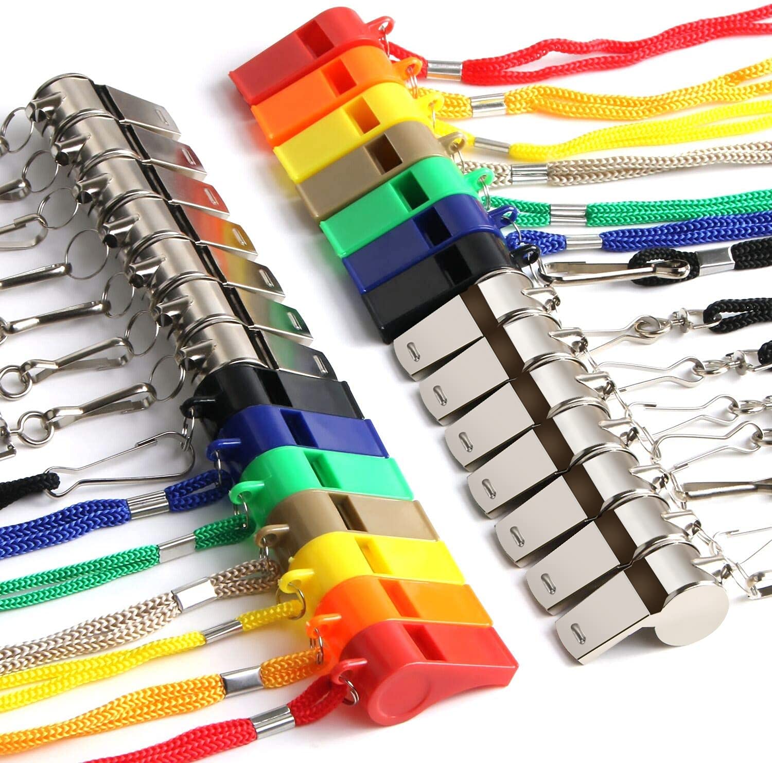 Sannix 28 Pack Coach Whistles Bulk With Lanyard Plastic And Stainless Steel Whistles For Basketball Football Gyms Emergency