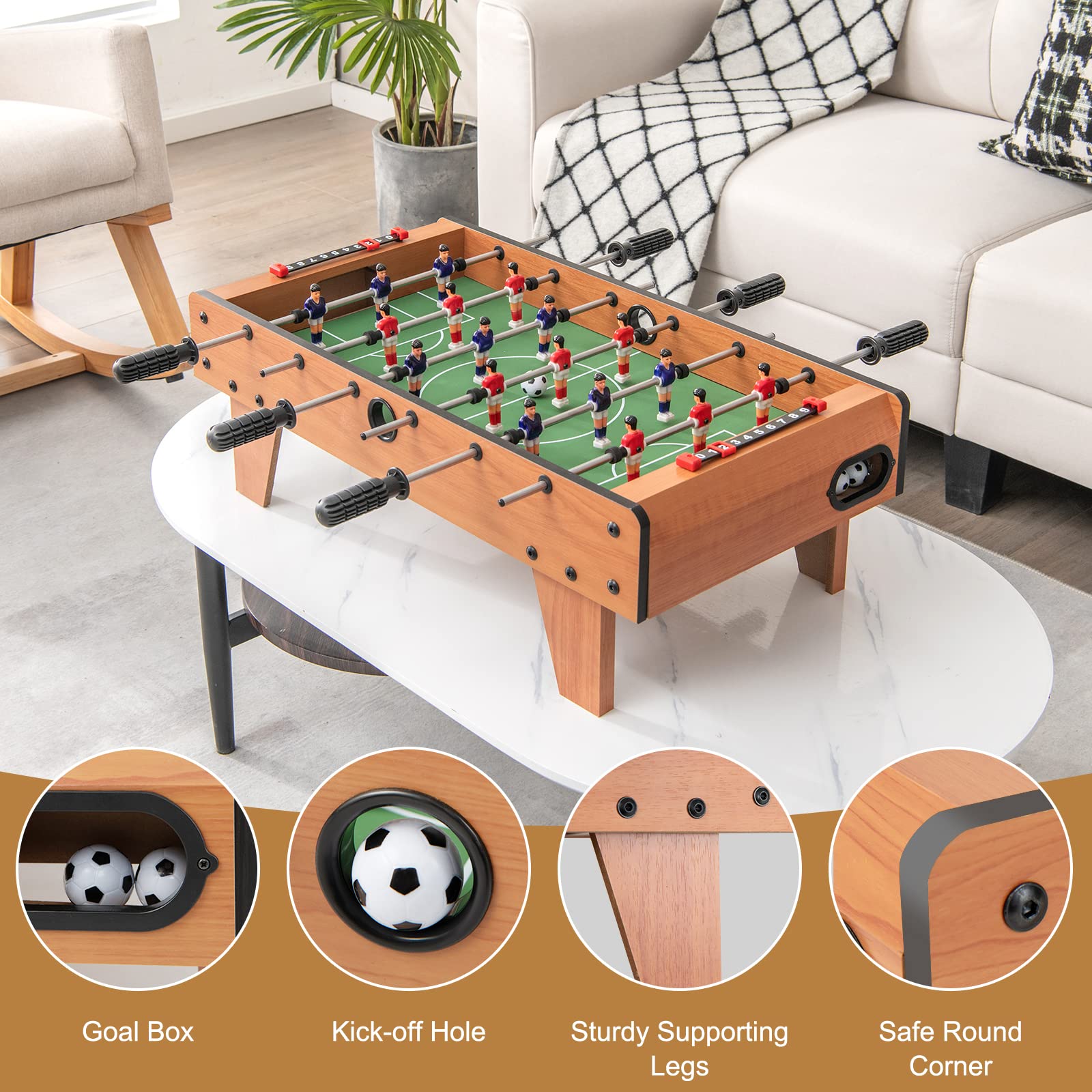 Giantex 27'' Foosball Table, Easily Assemble Wooden Soccer Game Table Top W/Footballs, Indoor Table Soccer Set For Arcades, Game