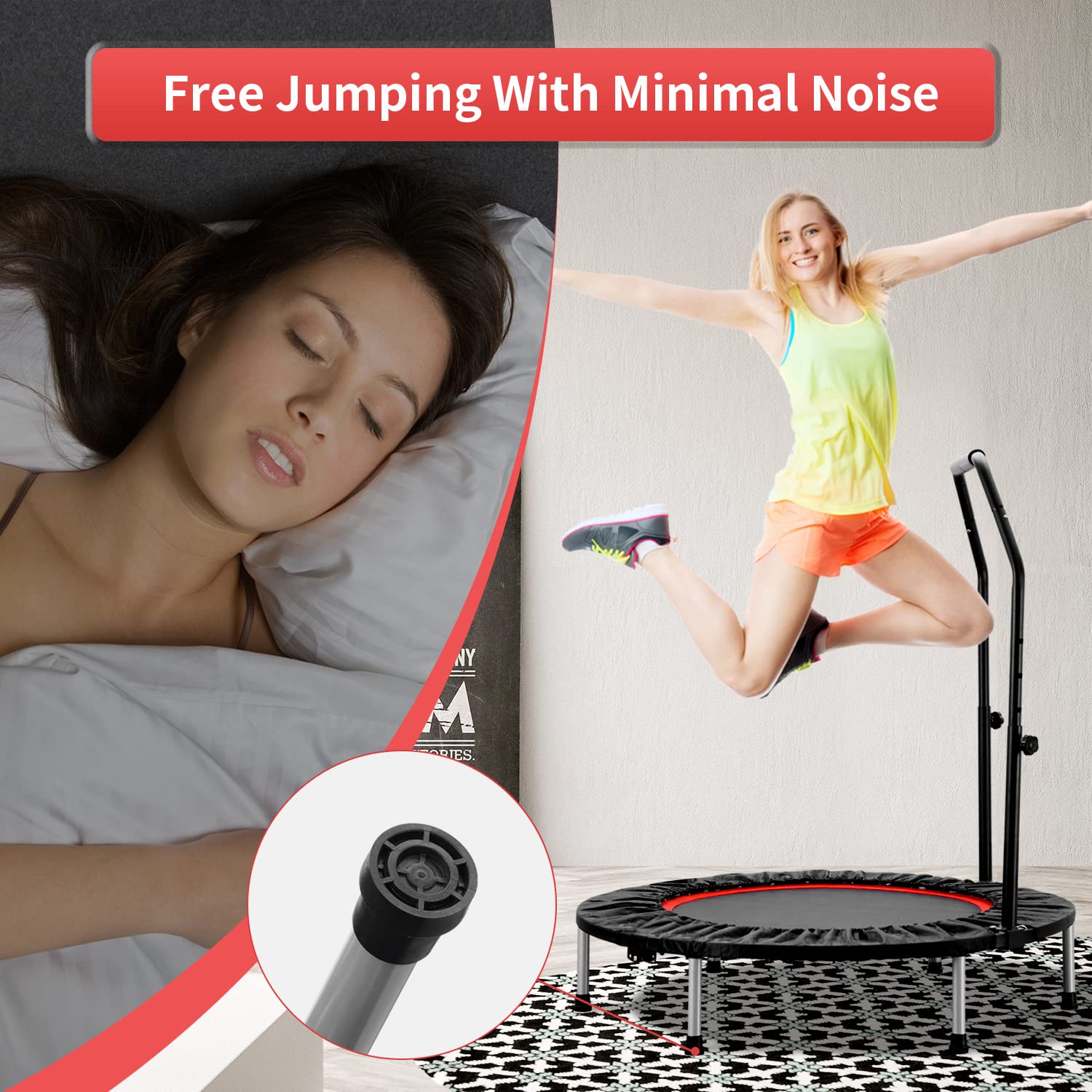 Zenova 40'' Mini Trampoline, Rebounder Trampoline Foldable Trampoline Indoor With Adjustable Bar Fitness Rebounder For Adults