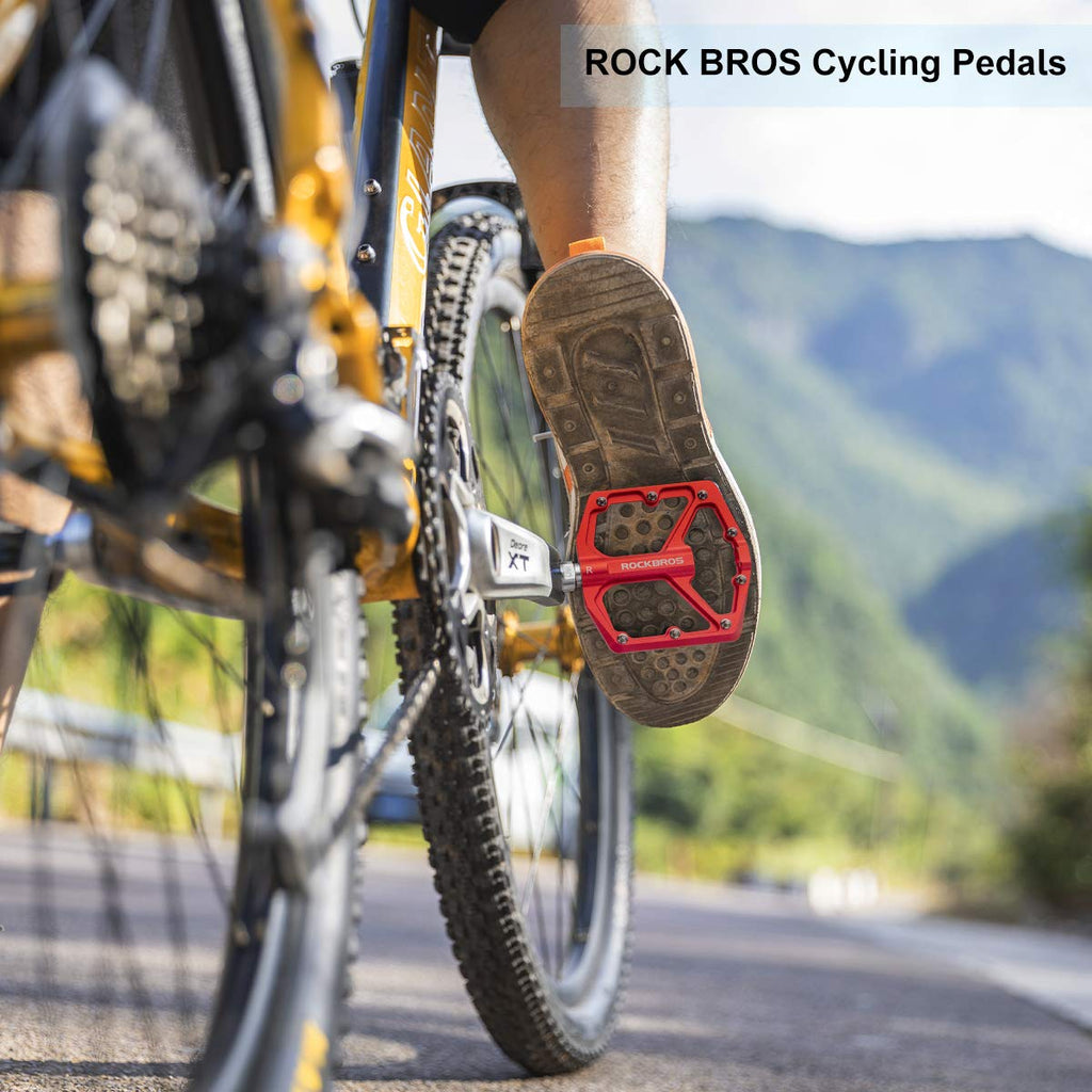 Rockbros Bike Pedals, Flat Aluminum 9/16'' Sealed Bearing Lightweight Platform For Road Mountain Bmx Mtb Bike