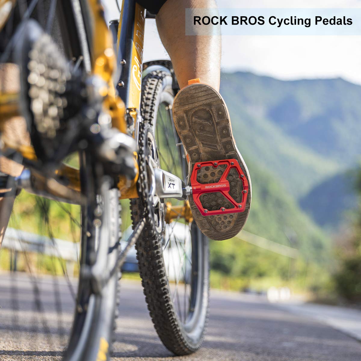 Rockbros Bike Pedals, Flat Aluminum 9/16'' Sealed Bearing Lightweight Platform For Road Mountain Bmx Mtb Bike