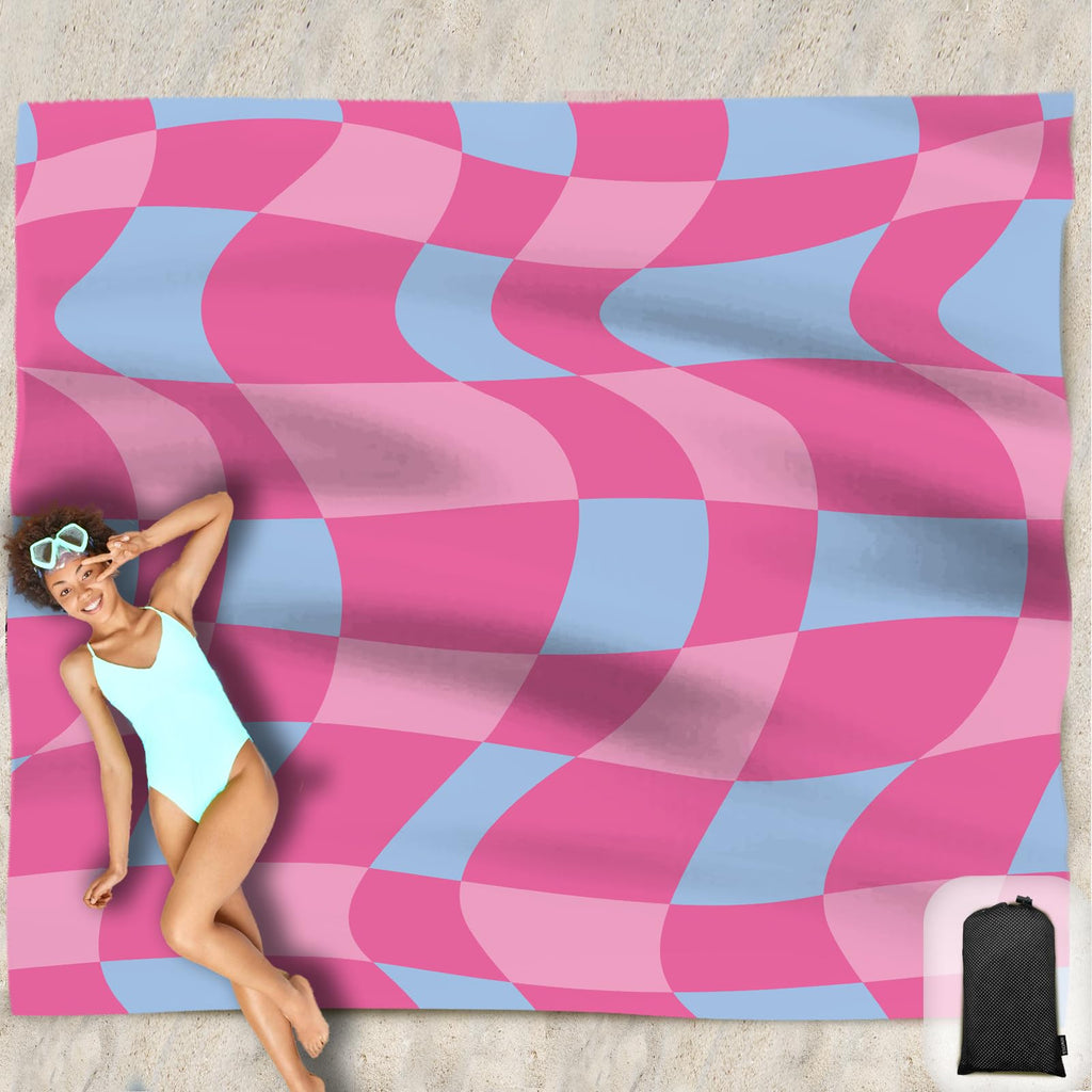 Hiwoss Beach Blanket Waterproof Sandproof Oversized 95   X 80   ,Sand Free Beach Mat With Corner Pockets,Portable Mesh Bag For T