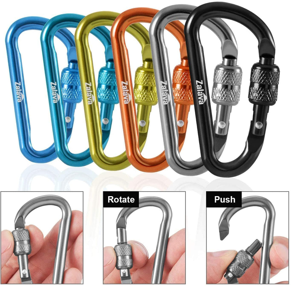Zalava 6 Pcs 2D-Clip Durable Locking Carabiner Keychain Clip,Keychain Clip Hook,Green