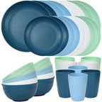 Quatish 32 Piece Plates And Bowls Sets For 8, Unbreakable Dinnerware Sets, Plastic Dish Set For Camping, Dishwasher & Microwave
