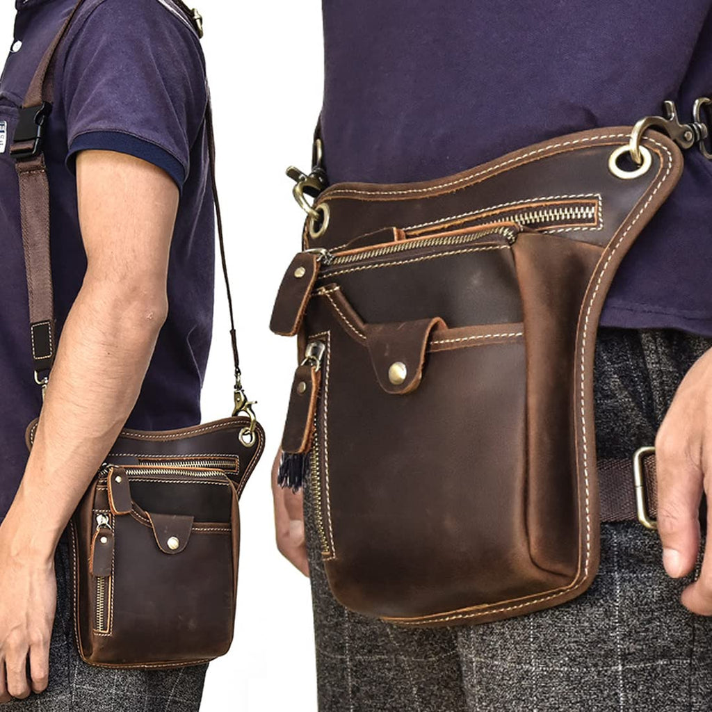 Kpywzer Vintage Leather Drop Leg Bag For Men Women Thigh Hip Bum Waist Fanny Pack Motorcycle Bike Riding Cycling Multi-Purpose T