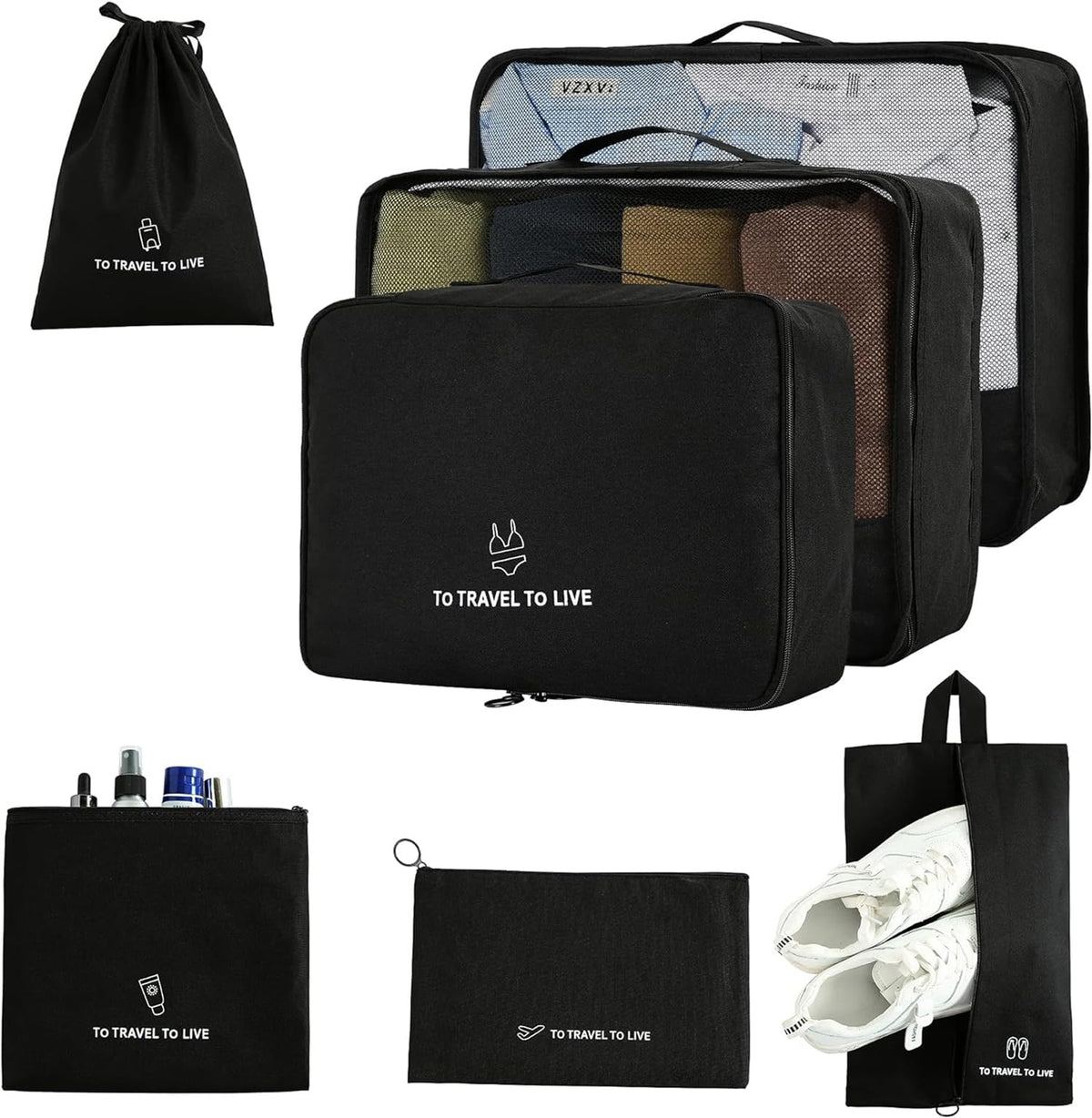 House Of Quirk 7 Set Packing Cubes For Suitcases Travel Luggage Organizers With Laundry Bag, Shoe Bag And Toitetry Bag,Lightweig