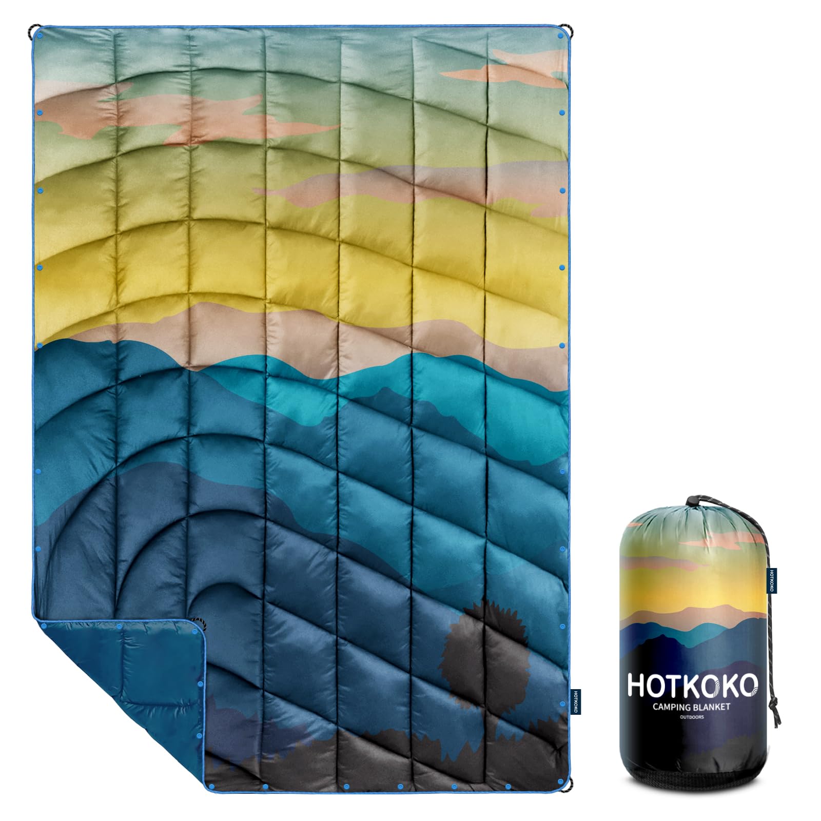 hotkoko Lightweight Down Alternative Puffy Printed Camping Blanket - Packable Outdoor Blanket for Camping, Traveling, Stadium, H