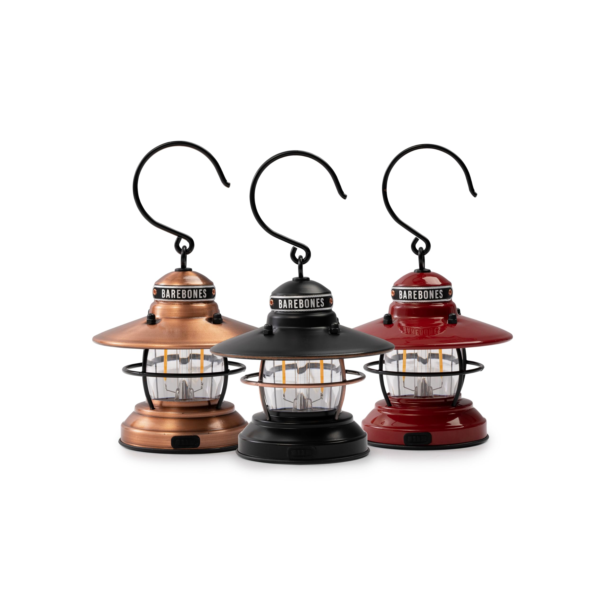 Barebones Edison Mini Lantern - 3 Packs Assorted Colors, Vintage LED Camping Lantern with Adjustable Brightness - Compact Weathe
