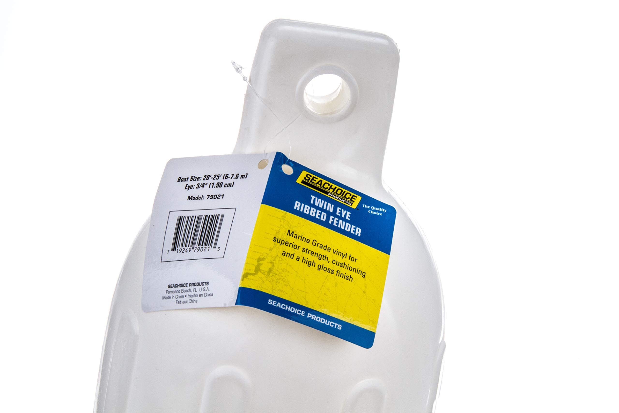 Seachoice Twin Eye Ribbed Boat Fender, White, 6-1/2 In. X 23 In.