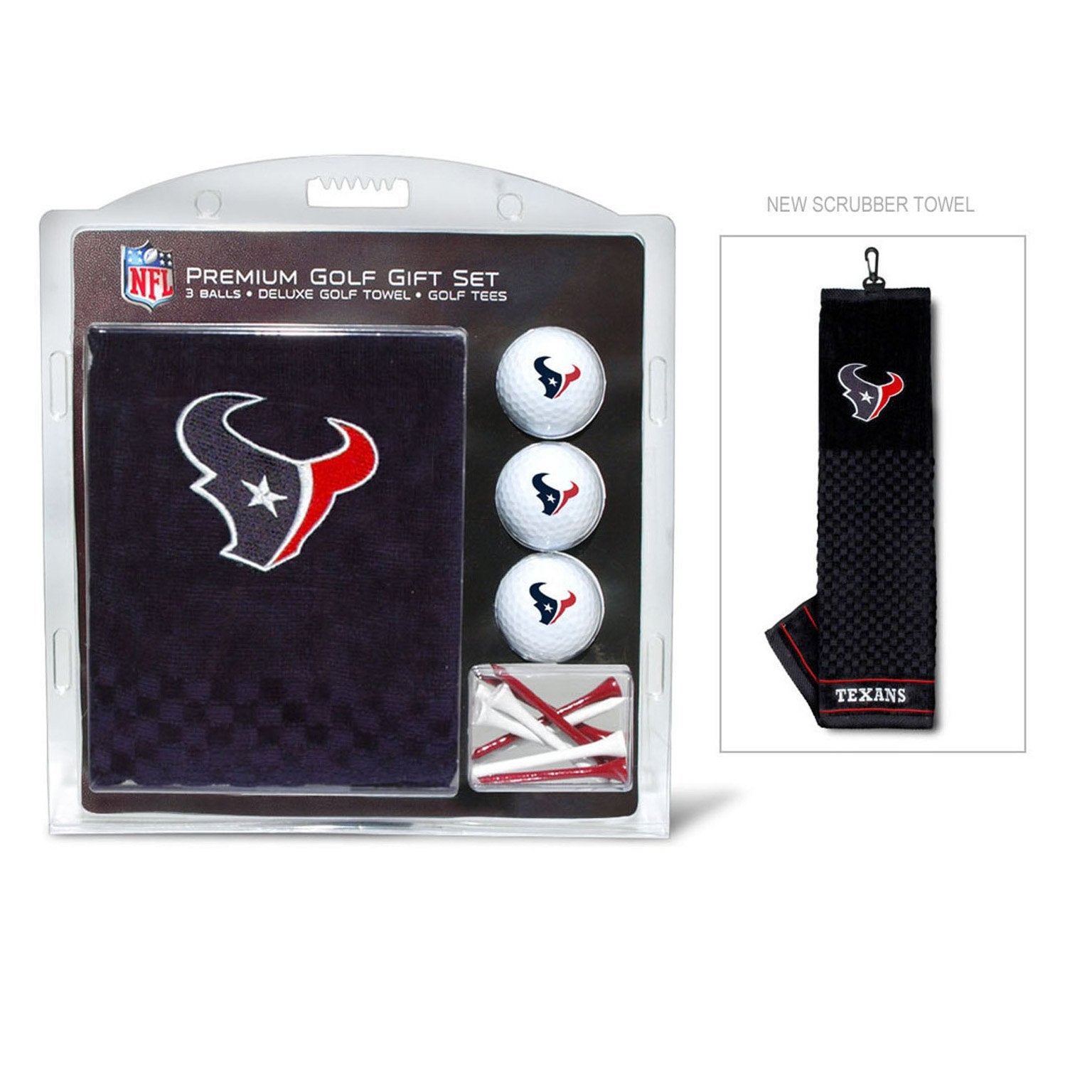 Team Golf Nfl Houston Texans Gift Set: Embroidered Golf Towel, 3 Golf Balls, And 14 Golf Tees 2-3/4'' Regulation, Tri-Fold Towel