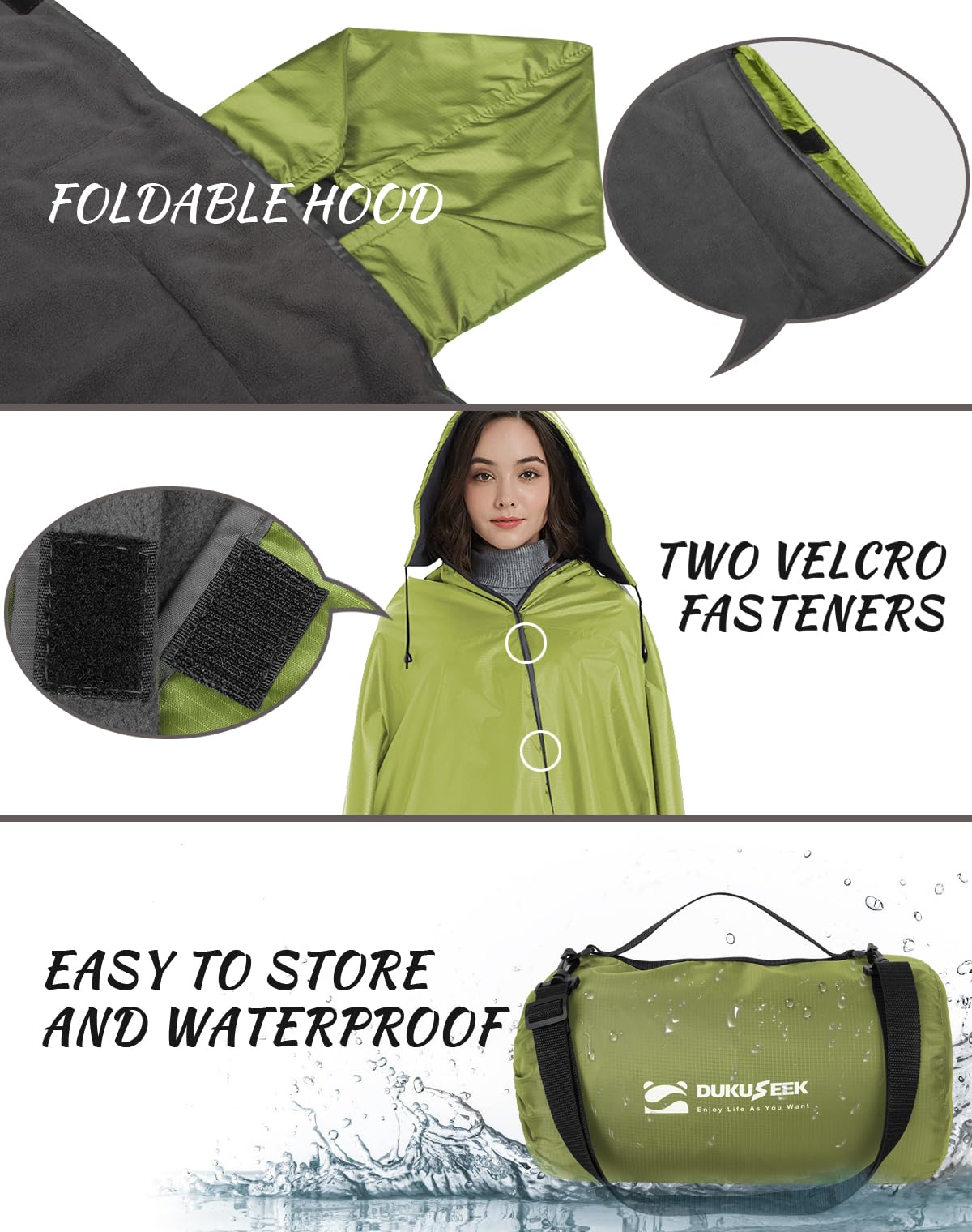 Dukuseek Waterproof Blanket Outdoor, Hooded Blanket Poncho - Large (79X56), Portable, Windproof Fleece Blankets For Cold Weather