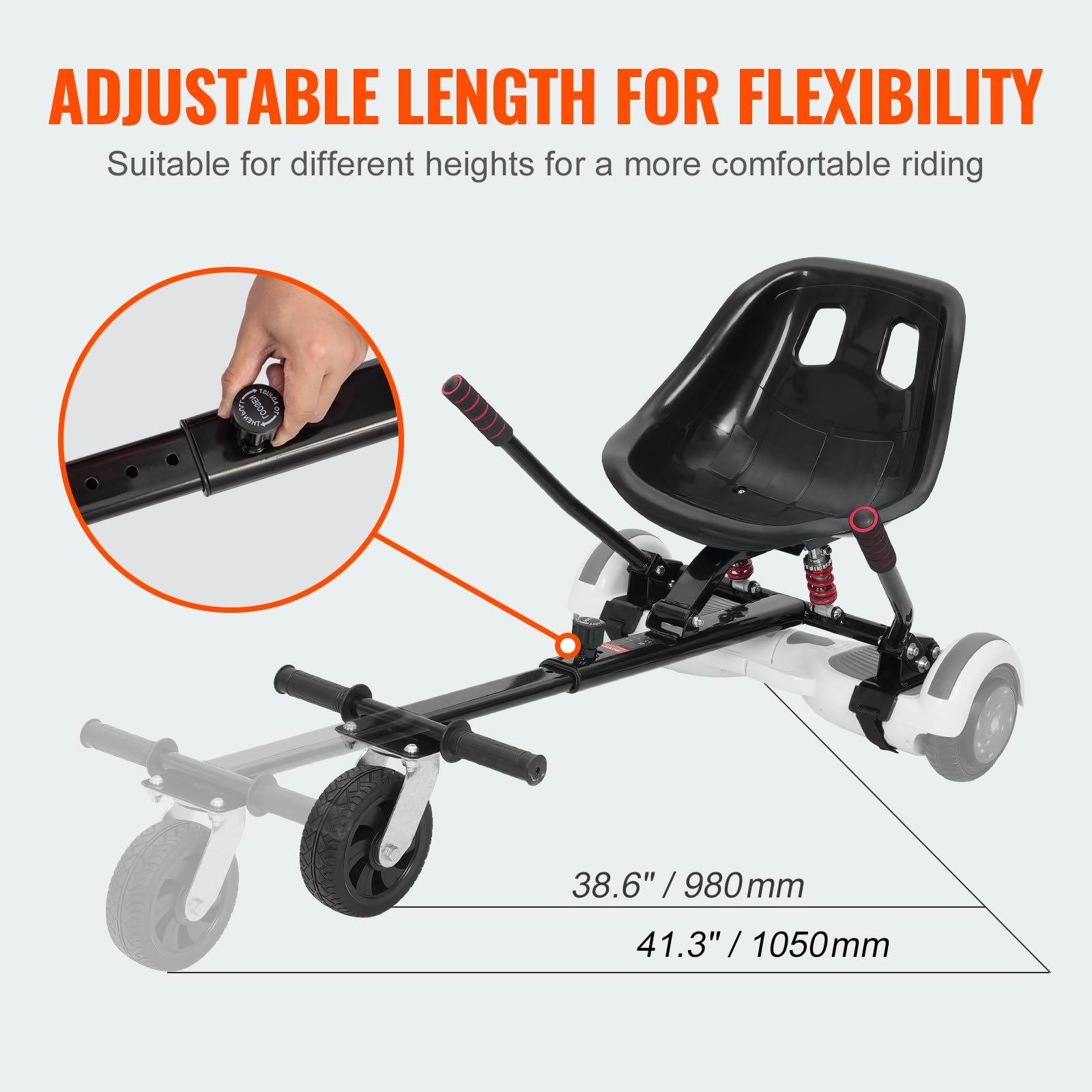 Vevor Hoverboard Seat Attachment, For 6.5 8 8.5 10 Hoverboards, Dual Shock Absorption System, Grips Control, Adjustable Length 2