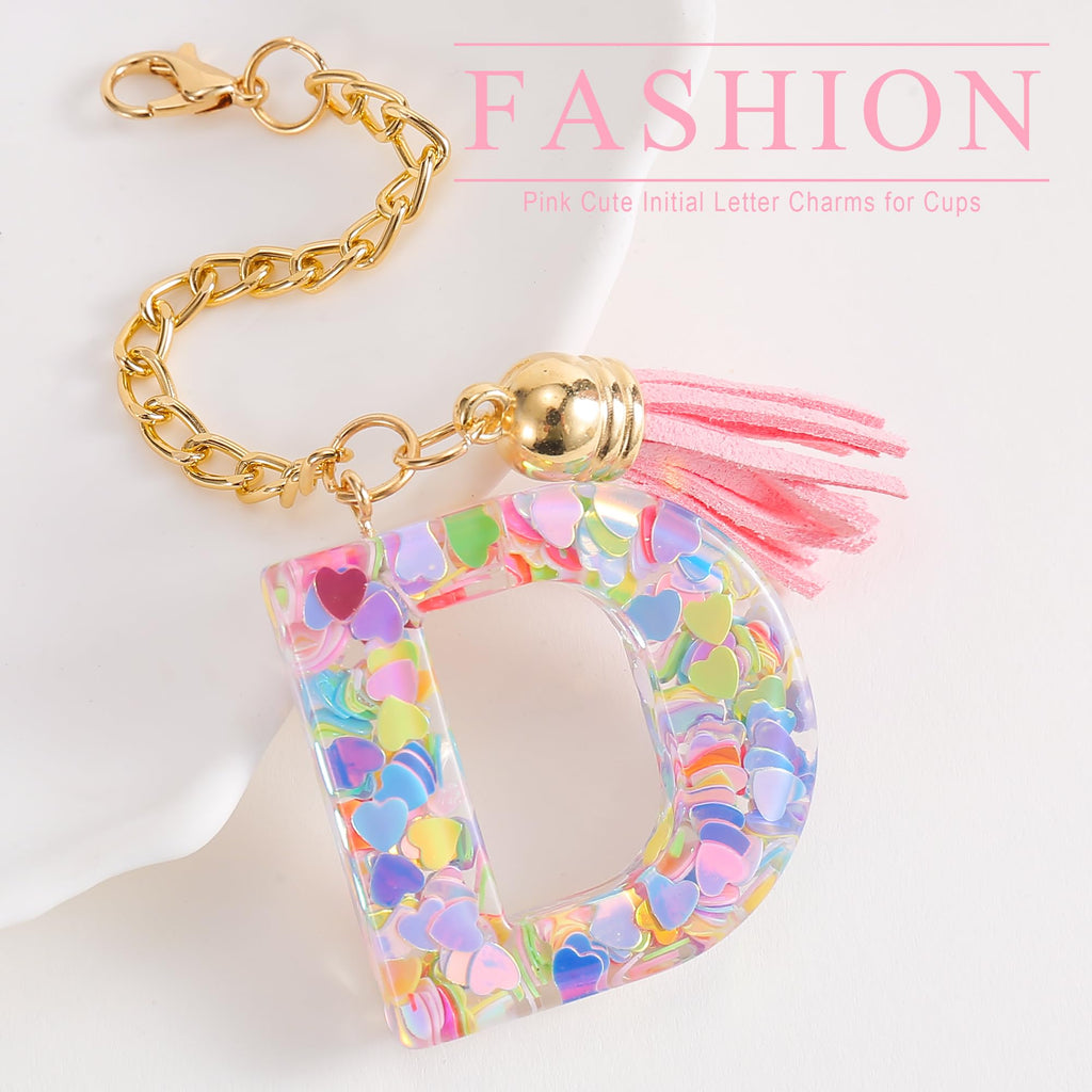 Letter Charm Accessories for Stanley Cup 1 PCS Cute Initial Keychain Handle Charm for Stanley Tumbler for Women Pink Letter D