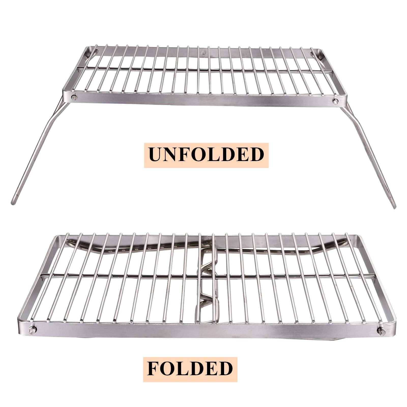 Yopay Folding Campfire Grill With Legs Carrying Bag, 304 Stainless Steel Grate Barbeque Grill, Heavy Duty Portable Camping Grill