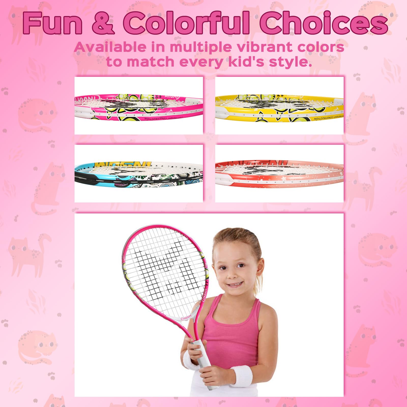 Insum 17'' Junior Toddler Tennis Rackets For Little Kids Tennis Racquet For 2-4 Years (17Inch-Pink)