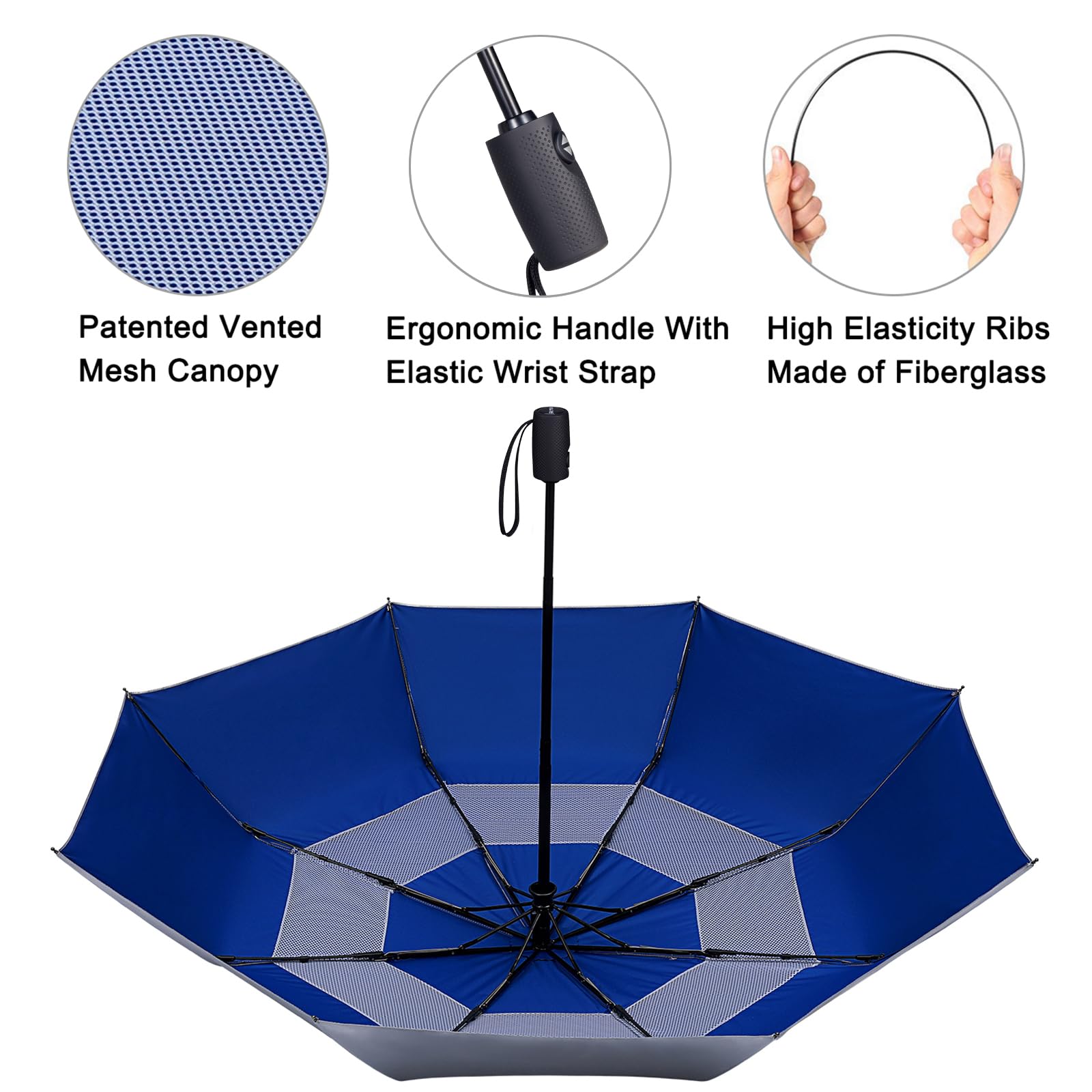 G4Free Upf 50+ Uv Protection Travel Umbrella 46 Inch Windproof Silver Coating Sun Blocking Umbrella(Silver/Blue)