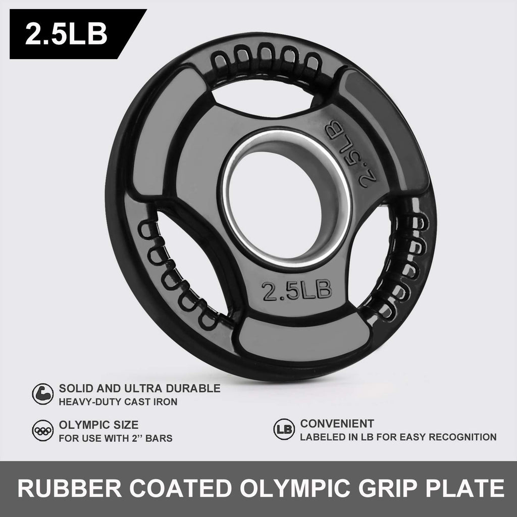 Lionscool 2-Inch Rubber Coated Olympic Grip Plate In Pairs Or Single For Strength Training, Weightlifting And Bodybuilding, Soli