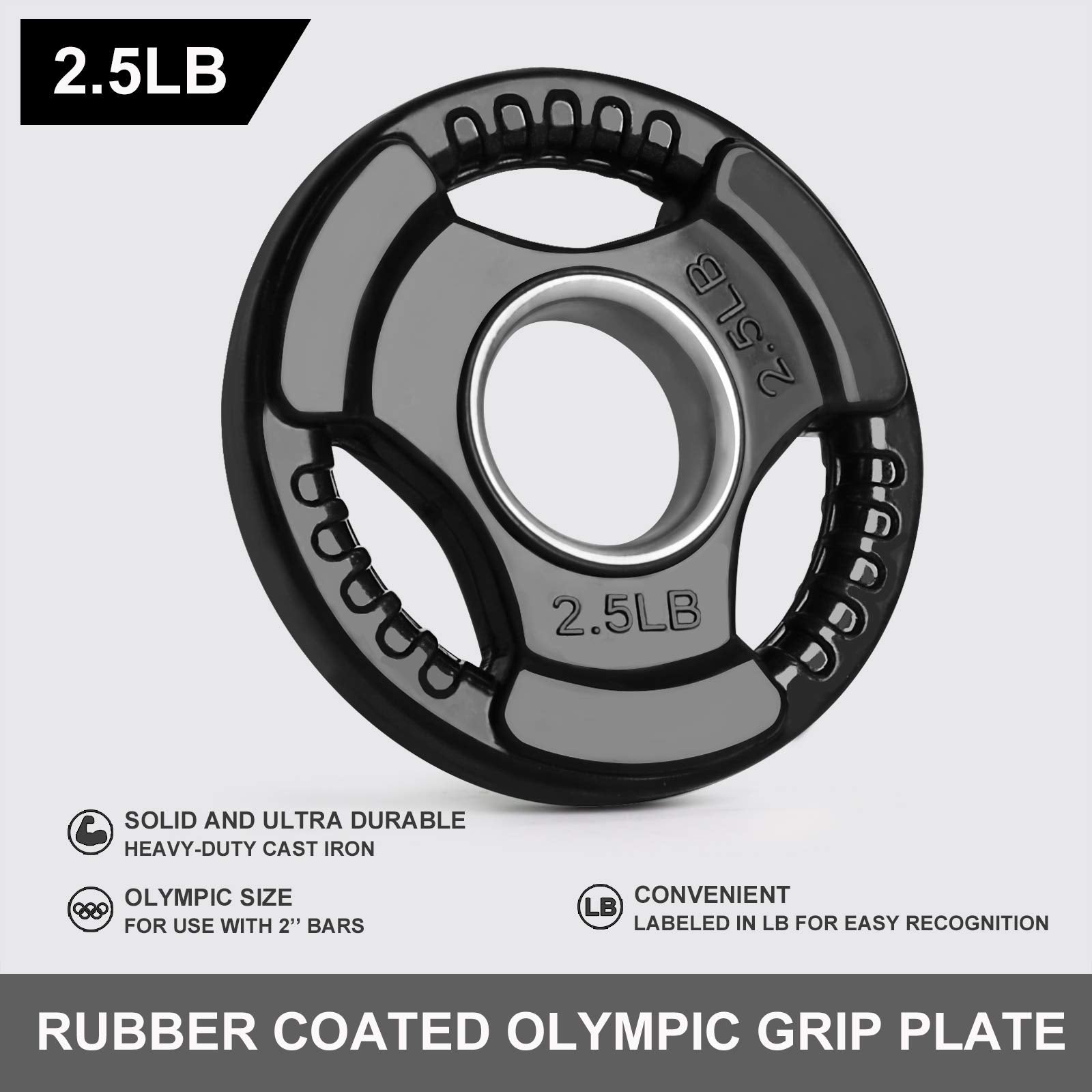 Lionscool 2-Inch Rubber Coated Olympic Grip Plate In Pairs Or Single For Strength Training, Weightlifting And Bodybuilding, Soli