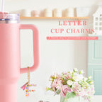Letter Charm Accessories for Stanley Cup 1 PCS Cute Initial Keychain Handle Charm for Stanley Tumbler for Women Pink Letter F