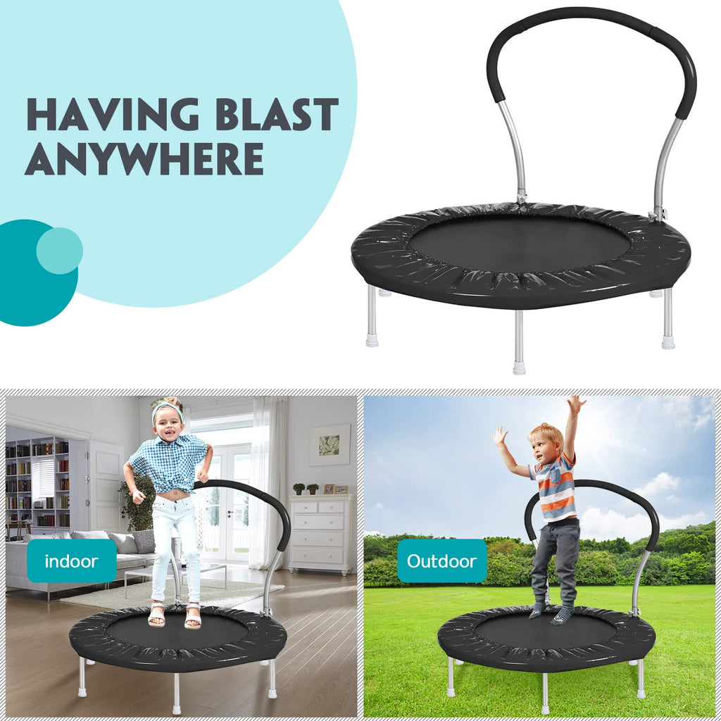 Lyromix 36Inch Kids Trampoline for Toddlers with Handle, Indoor Mini Rebounder Trampoline for Kids, Dark Black