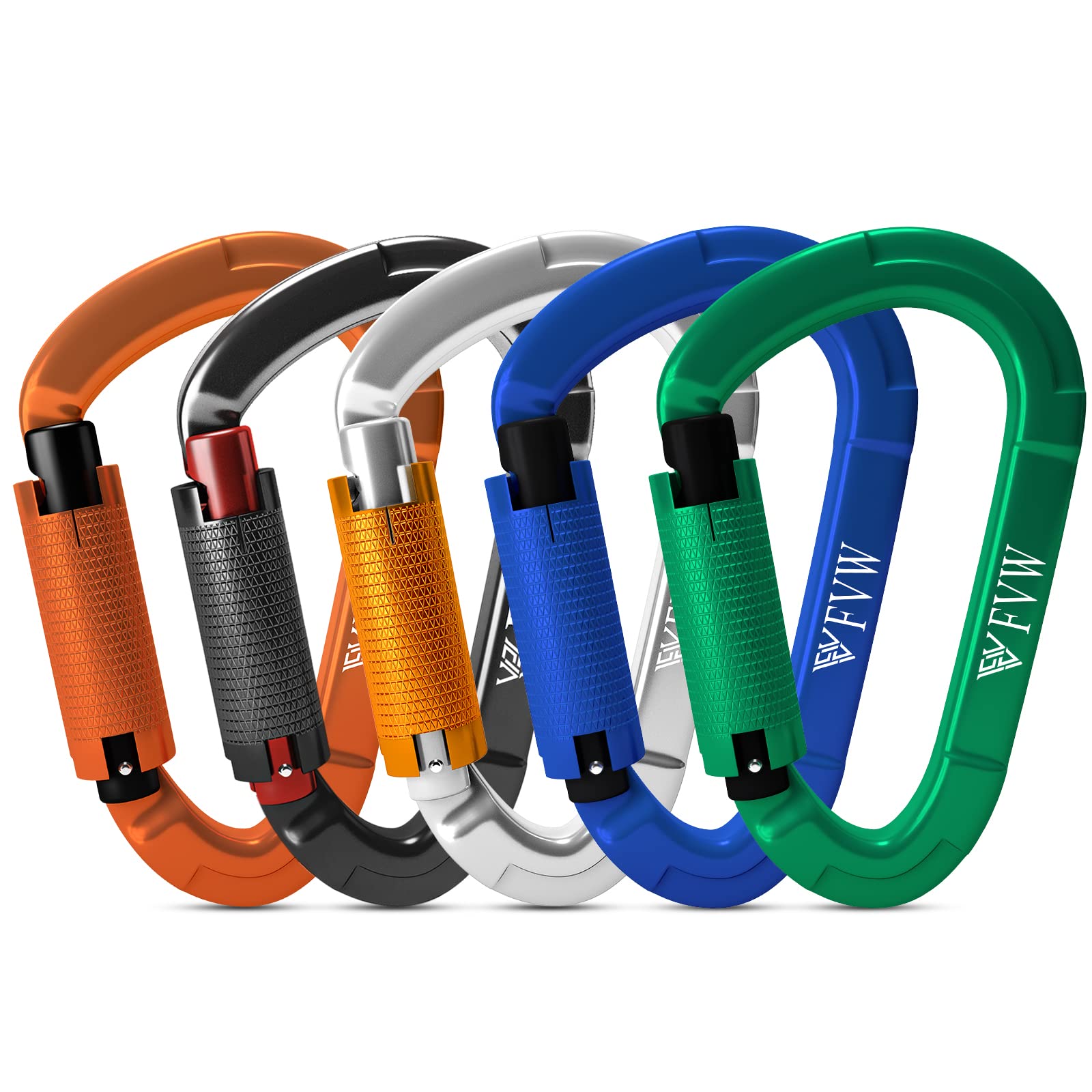 Fvw Auto Locking Rock Climbing Carabiner Clips, 5 Pack 25Kn (5620 Lbs) Heavy Duty Caribeaners For Rappelling Swing Rescue & Gym 