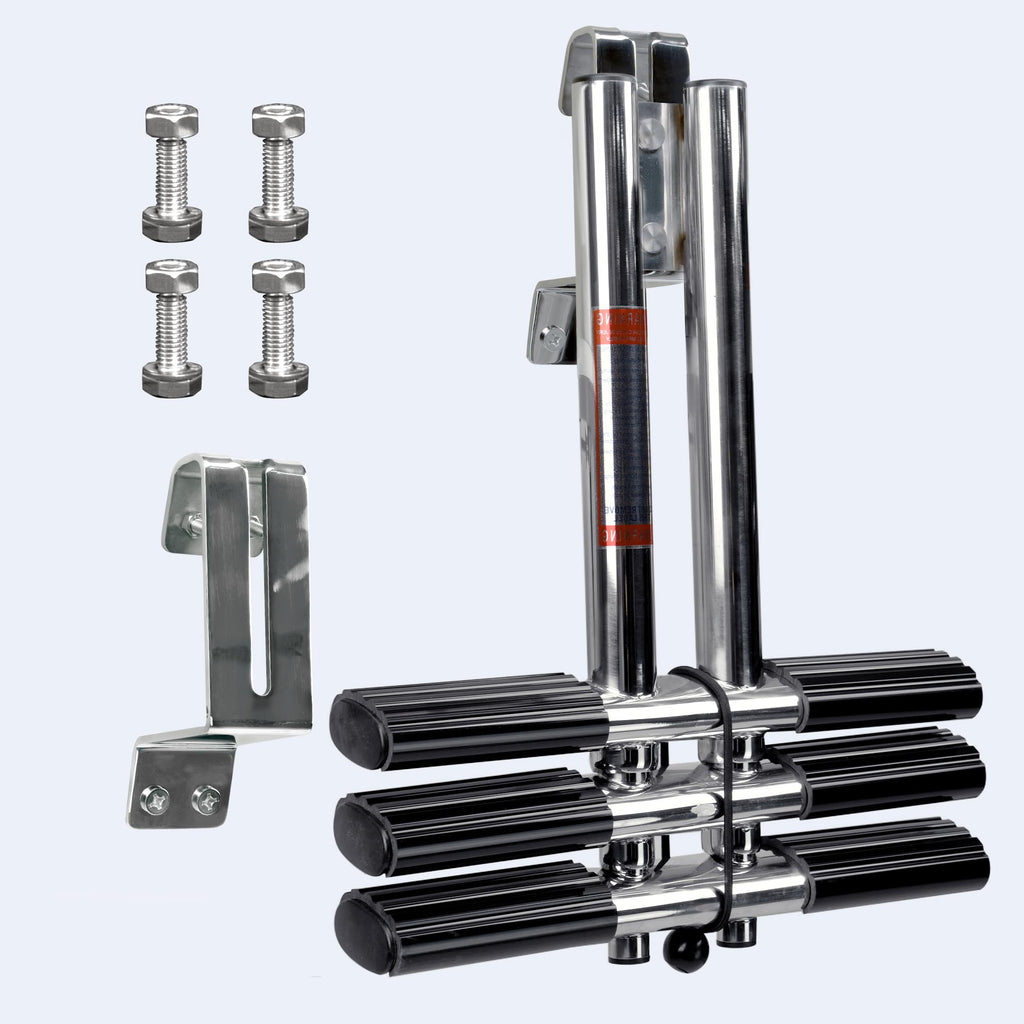 Xinkunmarine 3 Step Boat Ladder, Stainless Steel Dive Boarding Ladders For Bass Fishing Boats, Heavy-Duty With Non-Slip Treads