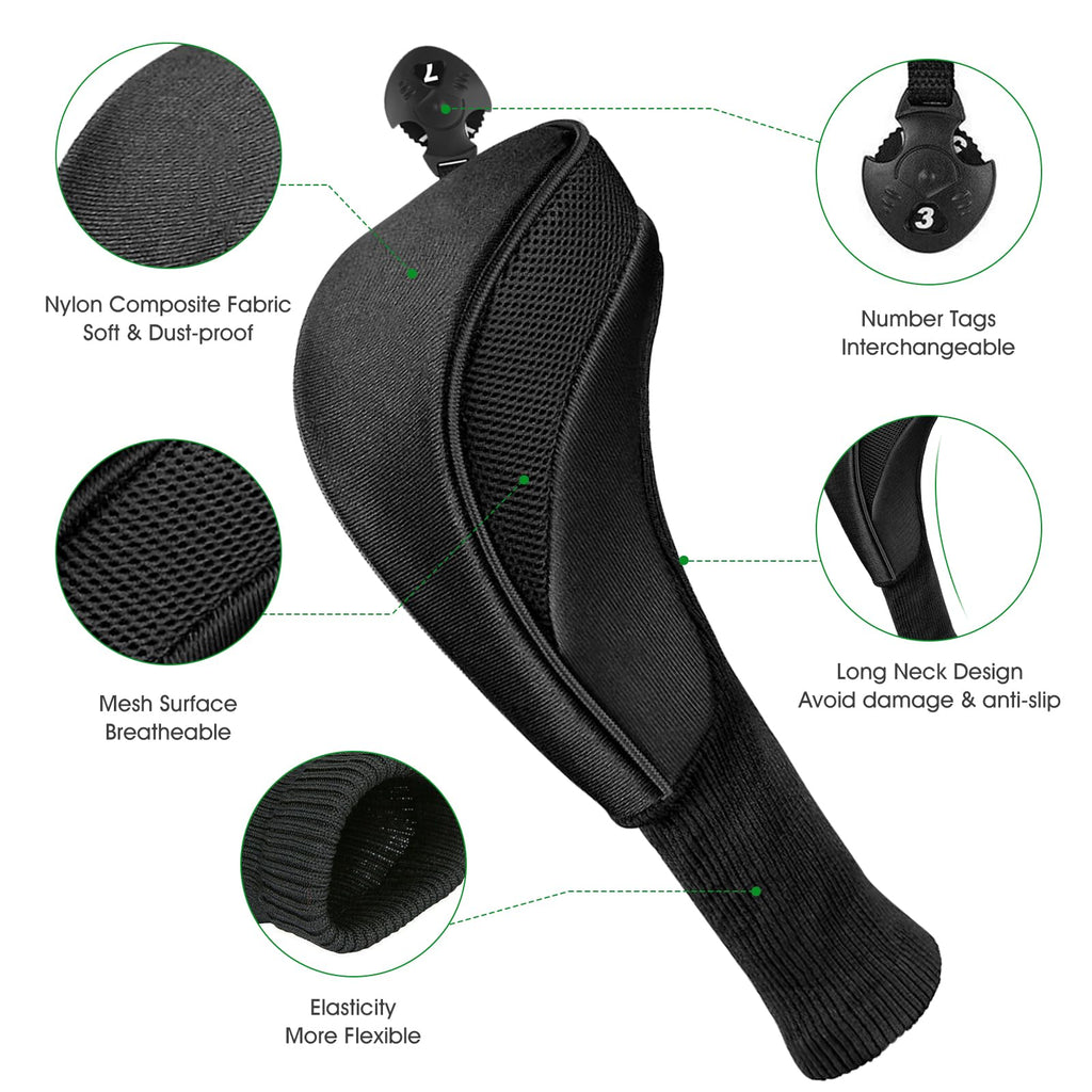 Golf Club Head Covers For Fairway Woods Driver Hybrids 3 Pieces Long Neck Mesh Sports Fan Golf Club Headcovers Set With Intercha