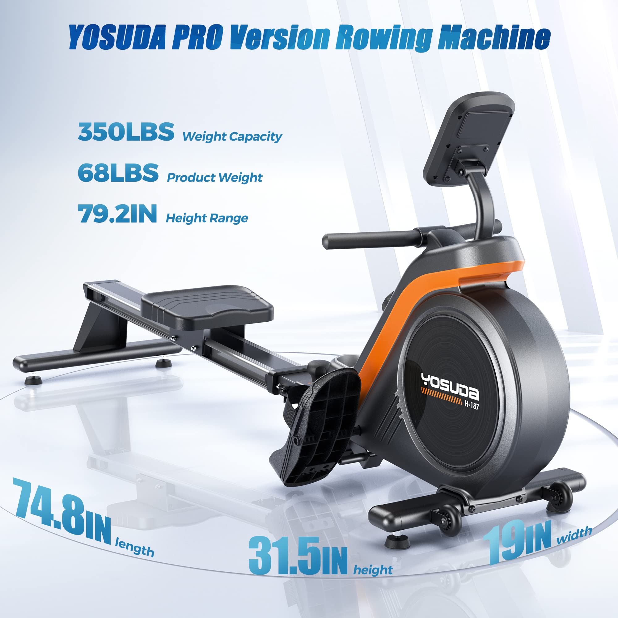 Yosuda Pro Magnetic Rowing Machine For Home Use-Foldable Rower With 350Lbs Weight Capacity And 16 Level Resistance