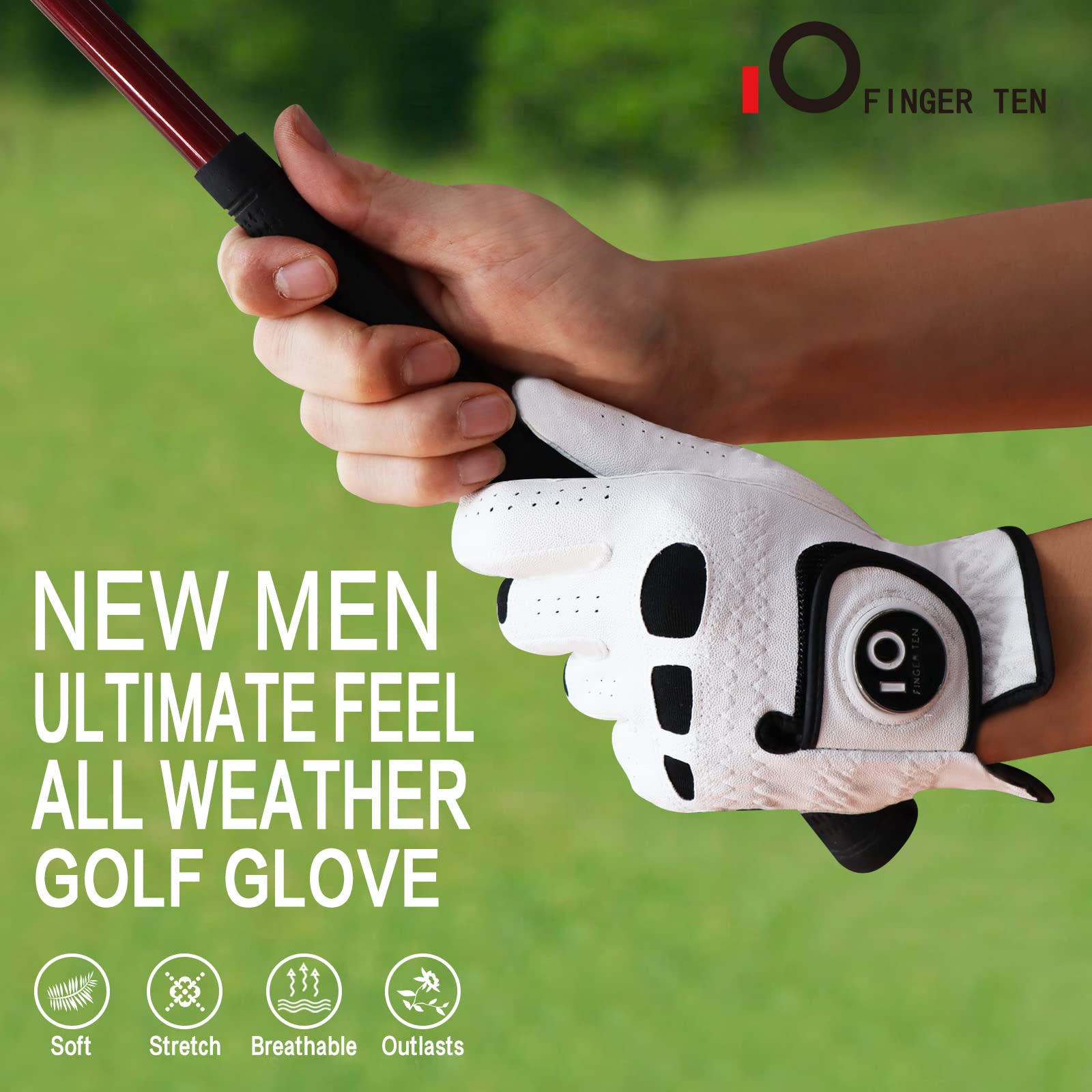 Men      S Golf Glove Left Hand Right With Ball Marker Value 2 Pack, Weathersof Grip Soft Comfortable, Fit Size Small Medium Ml