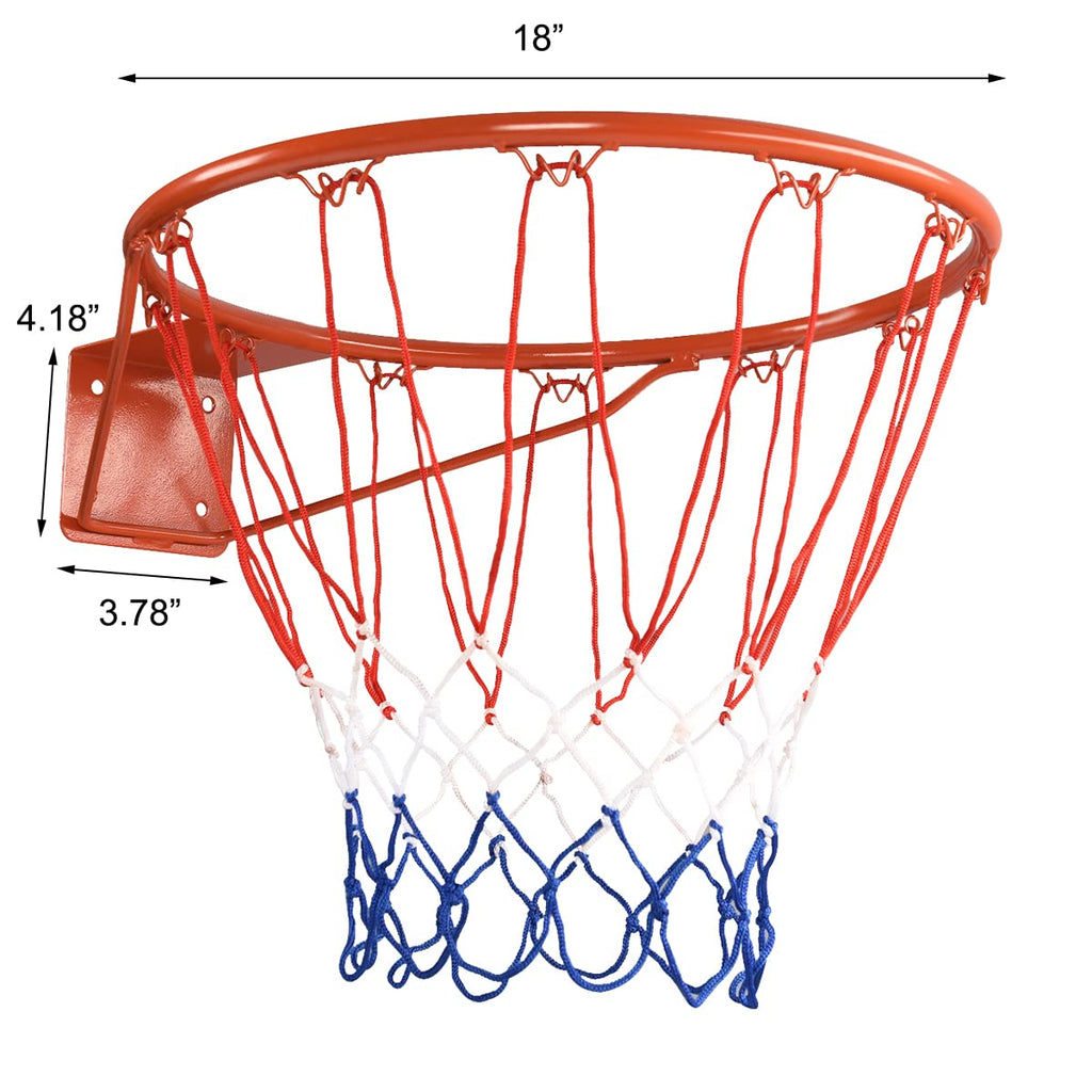 GYMAX Basketball Rim, 15/18 inch Basketball Rim Replacement with All-Weather Net, Basketball Hoop Replacement Rim Outdoor/Indoor