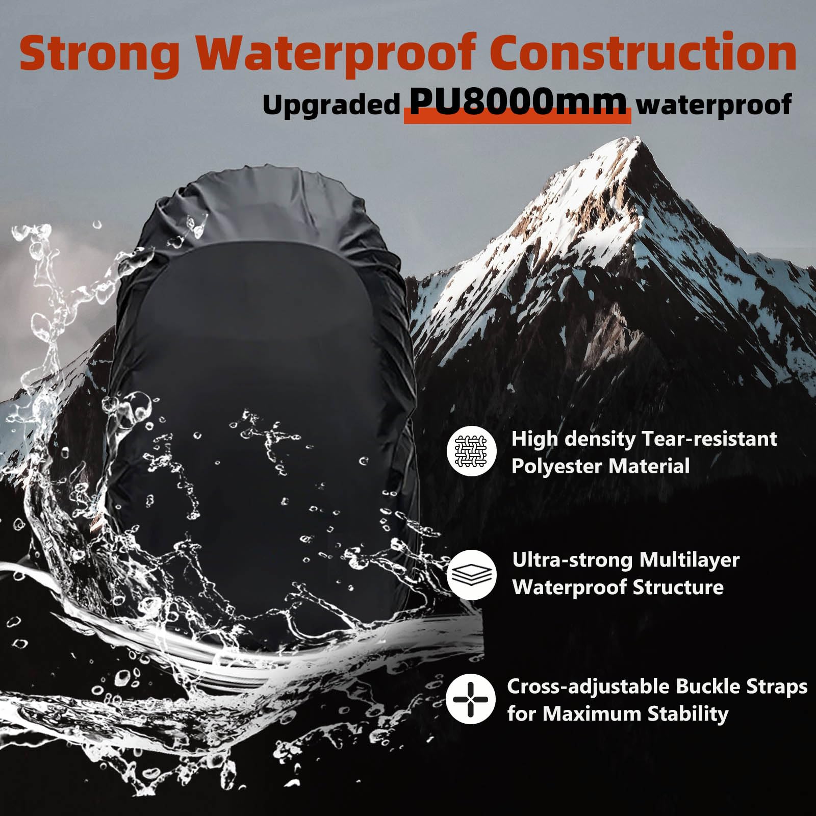 Frelaxy Waterproof Backpack Rain Cover, 8000Mm Waterproof Level, Upgraded Ultra-Strong Multilayer Structure, Antislip Cross Buck