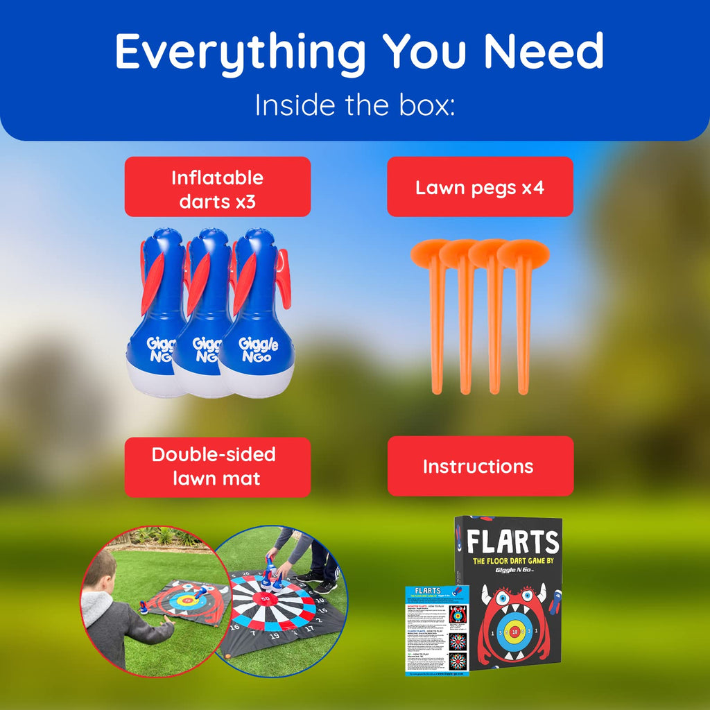 Giggle N Go Outdoor Games For Kids, Adults & Family - The Original Flarts Floor And Yard Darts Game With Inflatable Pins, Lawn P