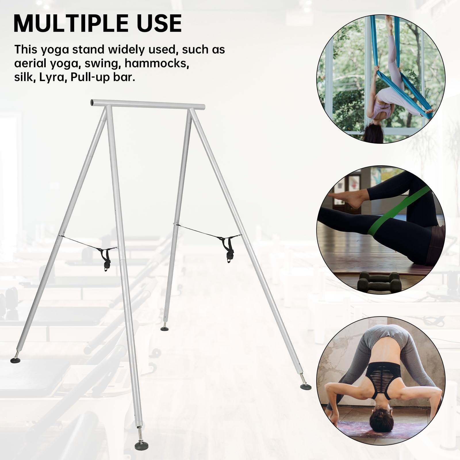 Hecasa Yoga Stand For Indoor And Outdoor, 9.6 Ft/115.3 Inch Adjustable Height Aerial Yoga Frame & Yoga Hammock, Ankle Lock, Adju