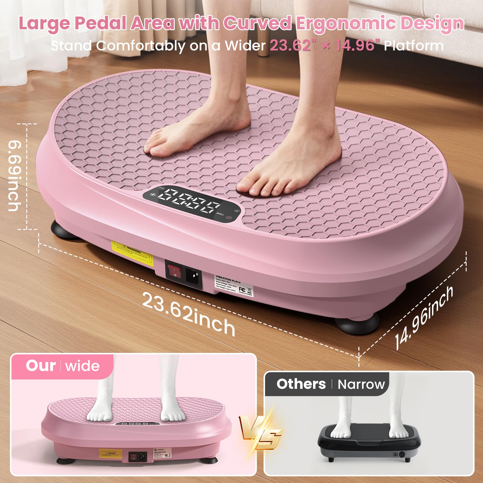 Curved Vibration Plate Exercise Machine, Vibrating Plate 400 Lbs Capacity With 9 Auto Modes And 120 Adjustable Speeds, Large Led