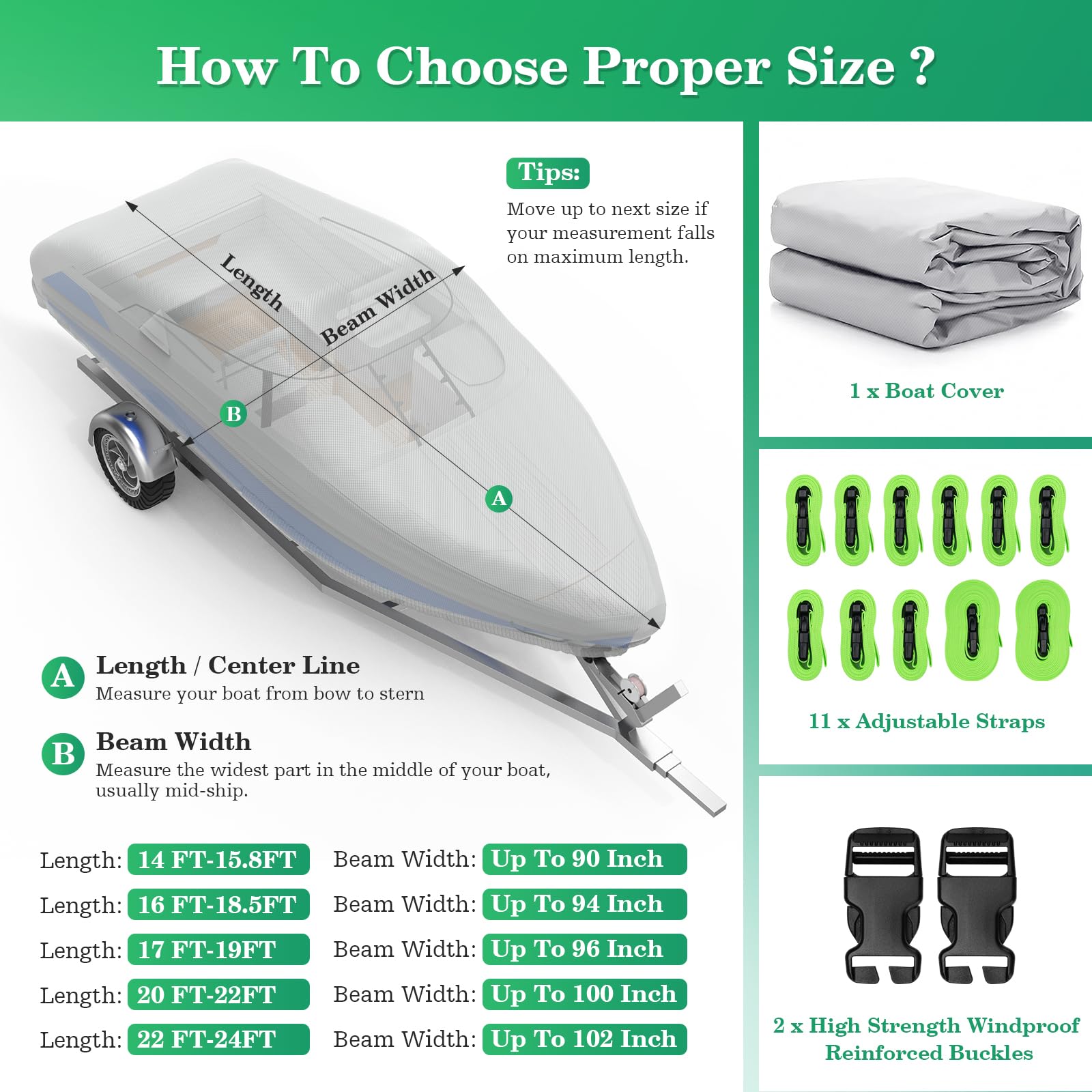 Uirway 1200D Waterproof 14-15.8Ft Boat Winter Cover, Heavy Duty Uv Resistant Thickened Fabric V Hull Bass Boat Cover With Reflec