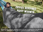 Zippies 3M Thinsulate Insulation Puffy Camping Blanket For Cold Weather, Queen Size Warm Camping Quilt With Zipper, Waterproof O