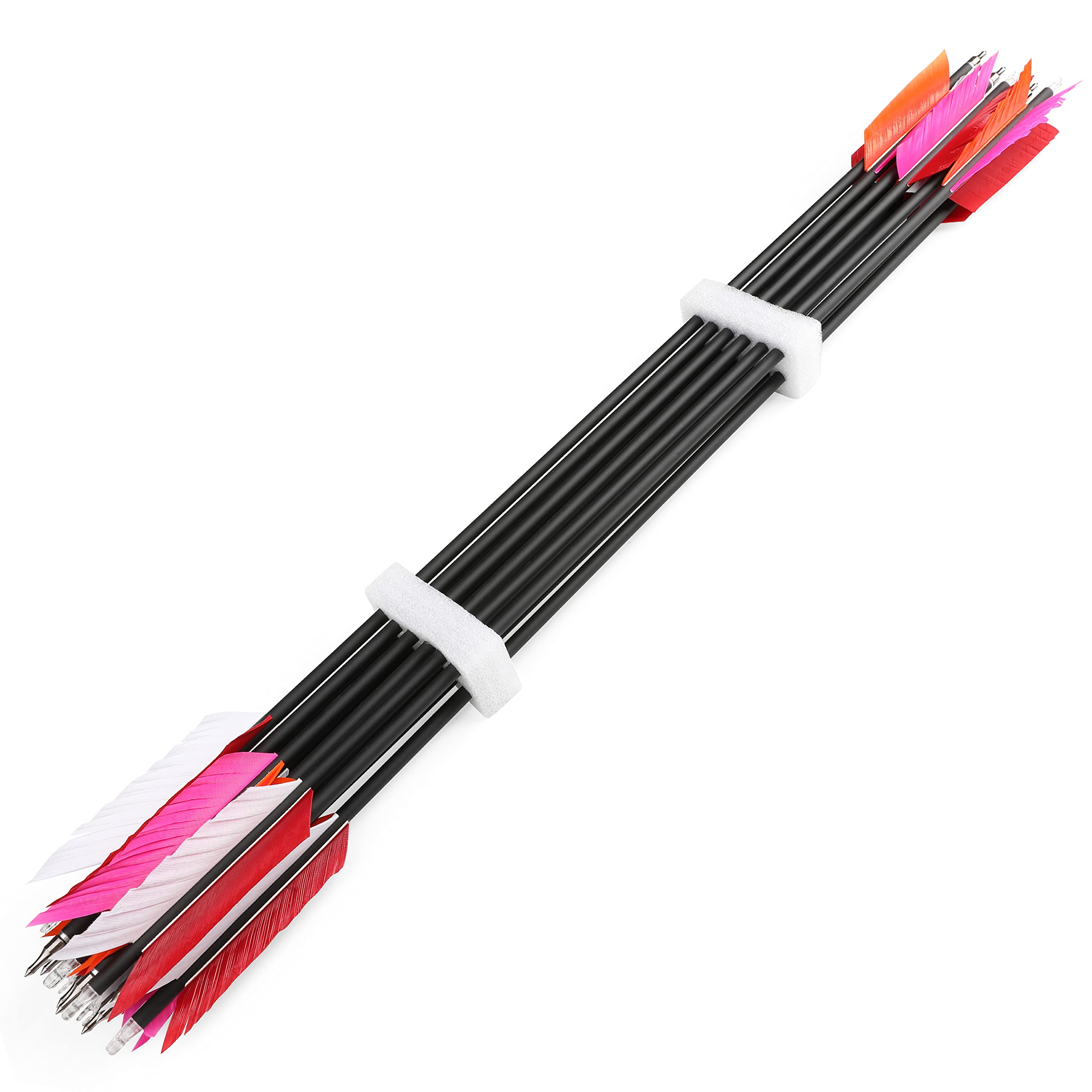 Ameyxgs 12 Pcs Archery Hunting Arrows Mix Carbon 30 Inch Flu Flu Arrows Spine 500 Target Practice Arrows With 4 Turkey Feather R