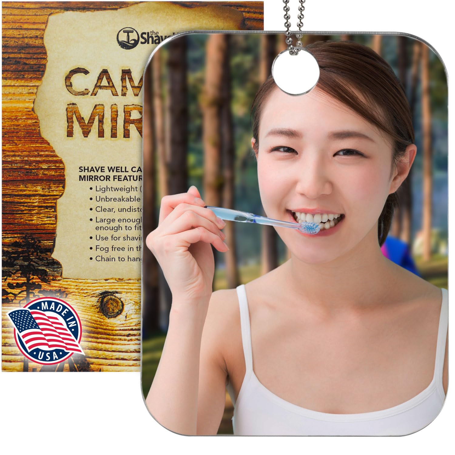 Shave Well Camping Anti-Fog Shaving Mirror | Fogless Hanging Mirror with Chain for Tent, Shower, Signaling, Hiking, and Backpack