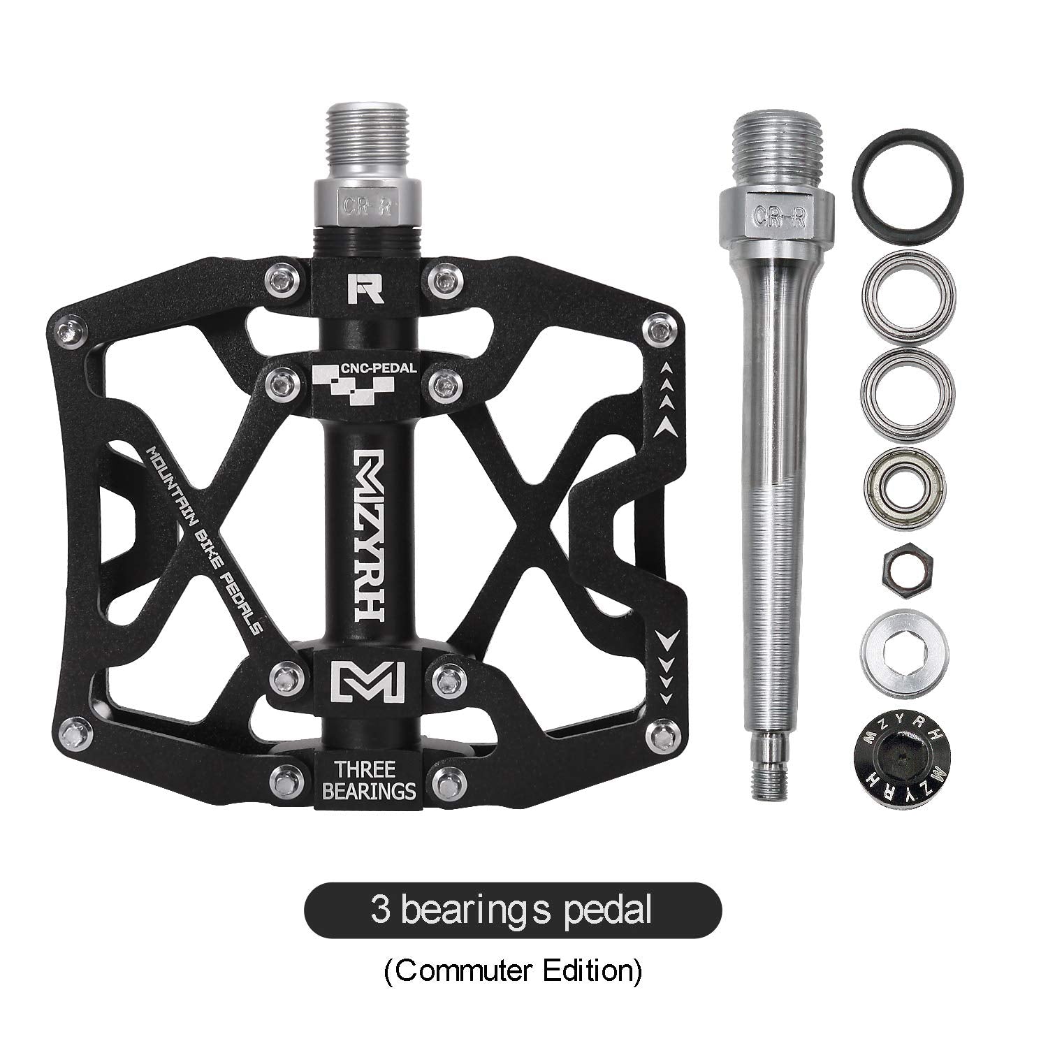 Mzyrh Mountain Bike Pedals, Ultra Strong Colorful Cnc Machined 9/16'' Cycling Sealed 3 Bearing Pedals(Black 3 Bearings)