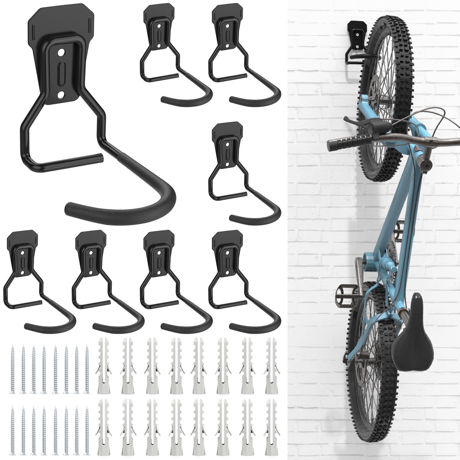 Housolution Bike Wall Mount with Fixed Hook, [8 Pack] Heavy Duty Bike Storage Rack, Bike Rack Vertical Stand for Garage - Easily