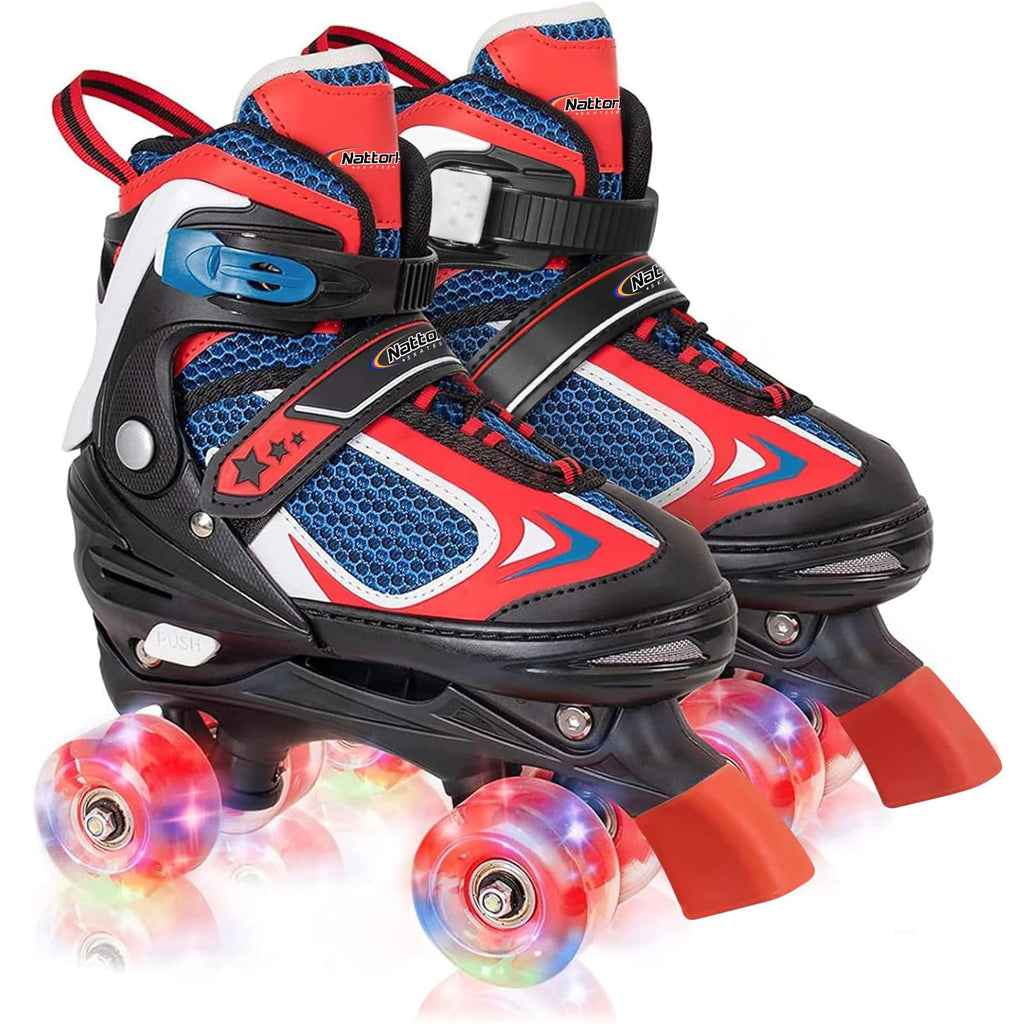 Kids Roller Skates For Boys - Red For Toddler Little Kids Age 4 5 6 7- Adjustable All Light Up Wheels Indoor Outdoor Sports Birt