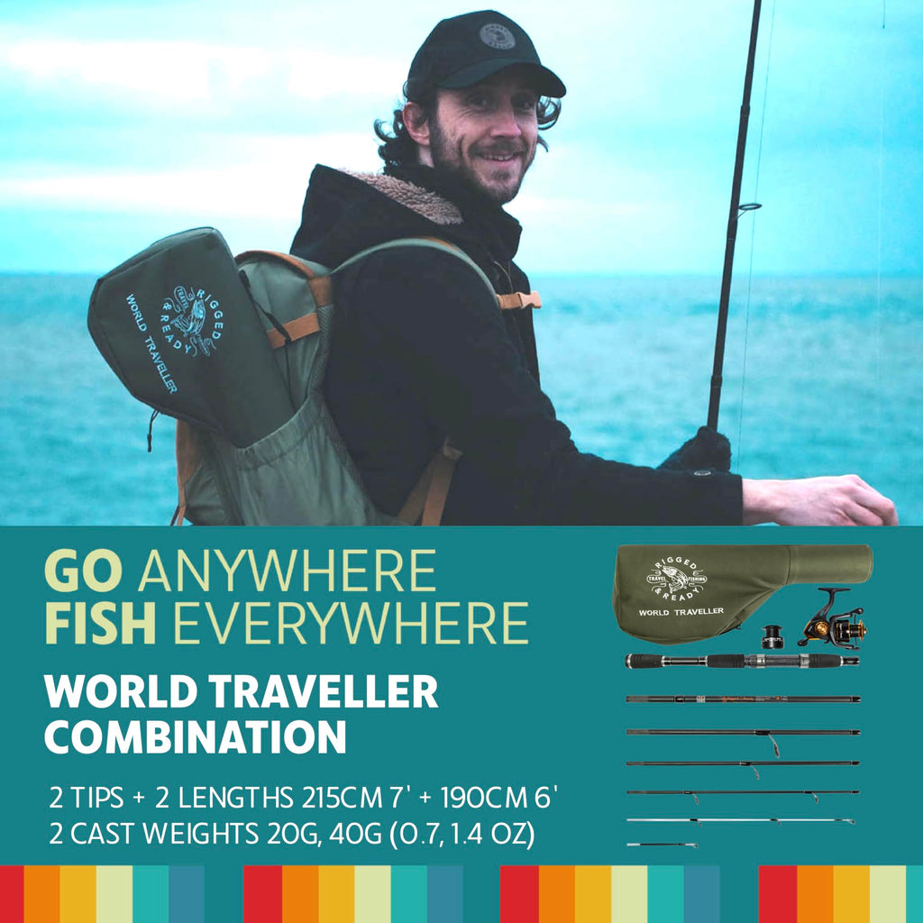 Rigged And Ready World Traveller Rod Reel Case Combination + 2 Tips 215+190Cm (7'+6') Angling Travel Pole. Spin Bait Carp Pike F