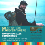 Rigged And Ready World Traveller Rod Reel Case Combination + 2 Tips 215+190Cm (7'+6') Angling Travel Pole. Spin Bait Carp Pike F