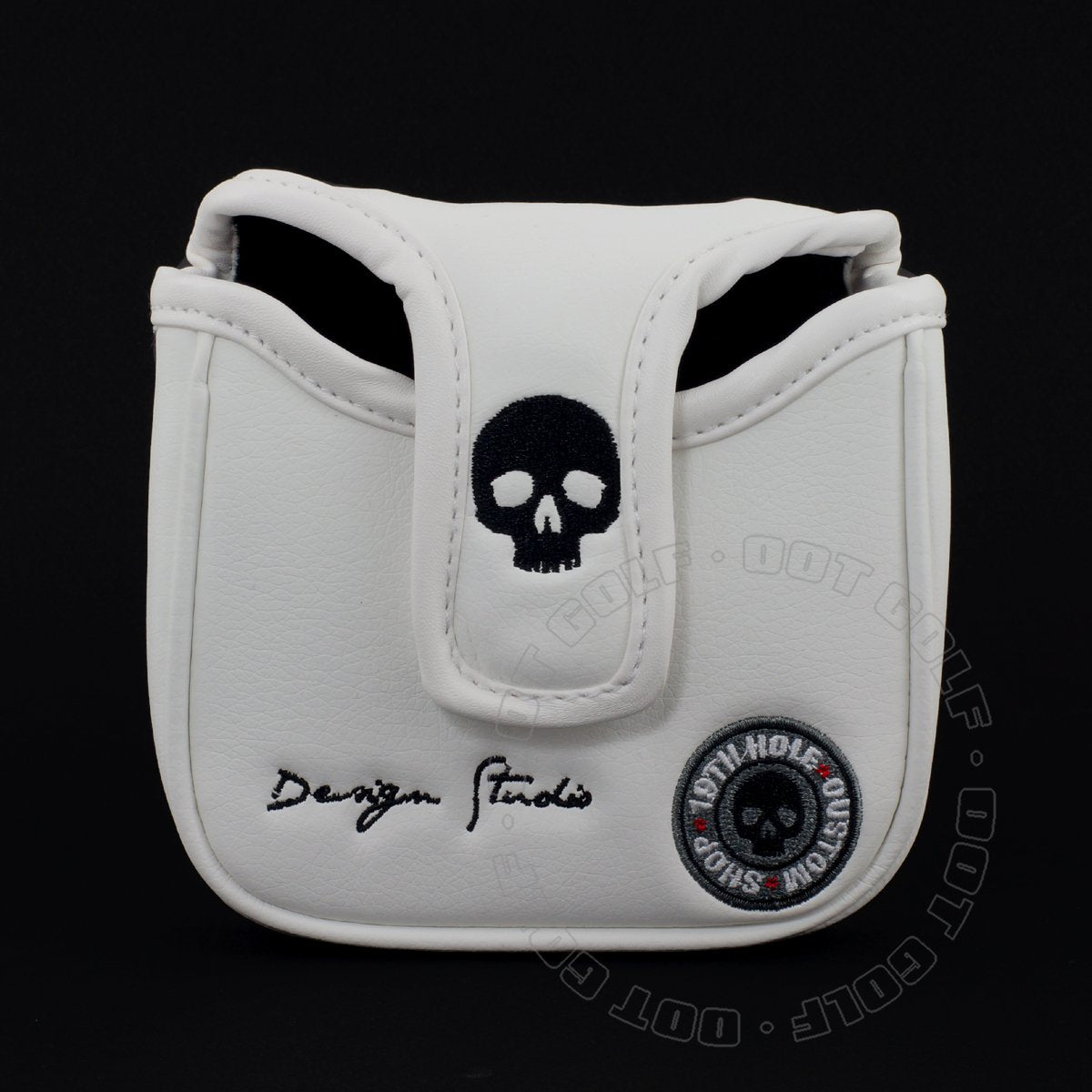 19Th Hole Custom Shop Skull And Rose High-Moi Mallet Putter Headcover, Heel Shaft, White, Golf Head Cover